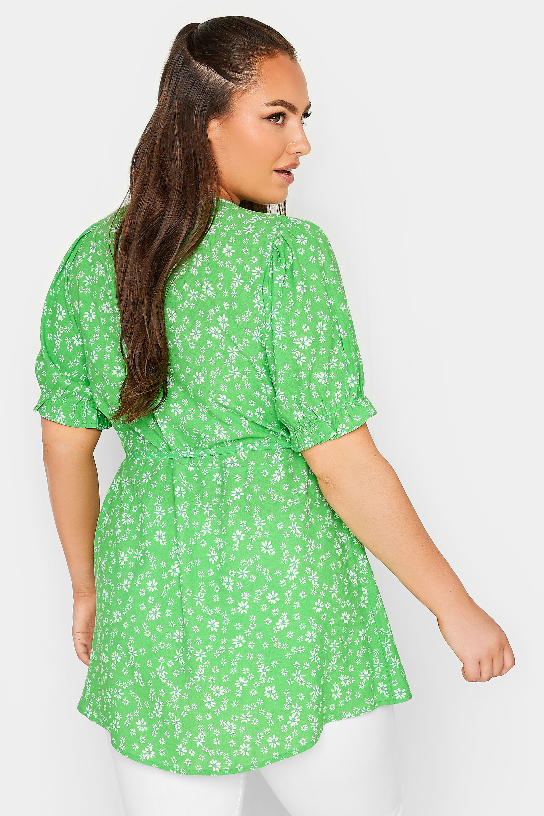 YOURS Plus Size Green Floral Print Wrap Top | Yours Clothing 3