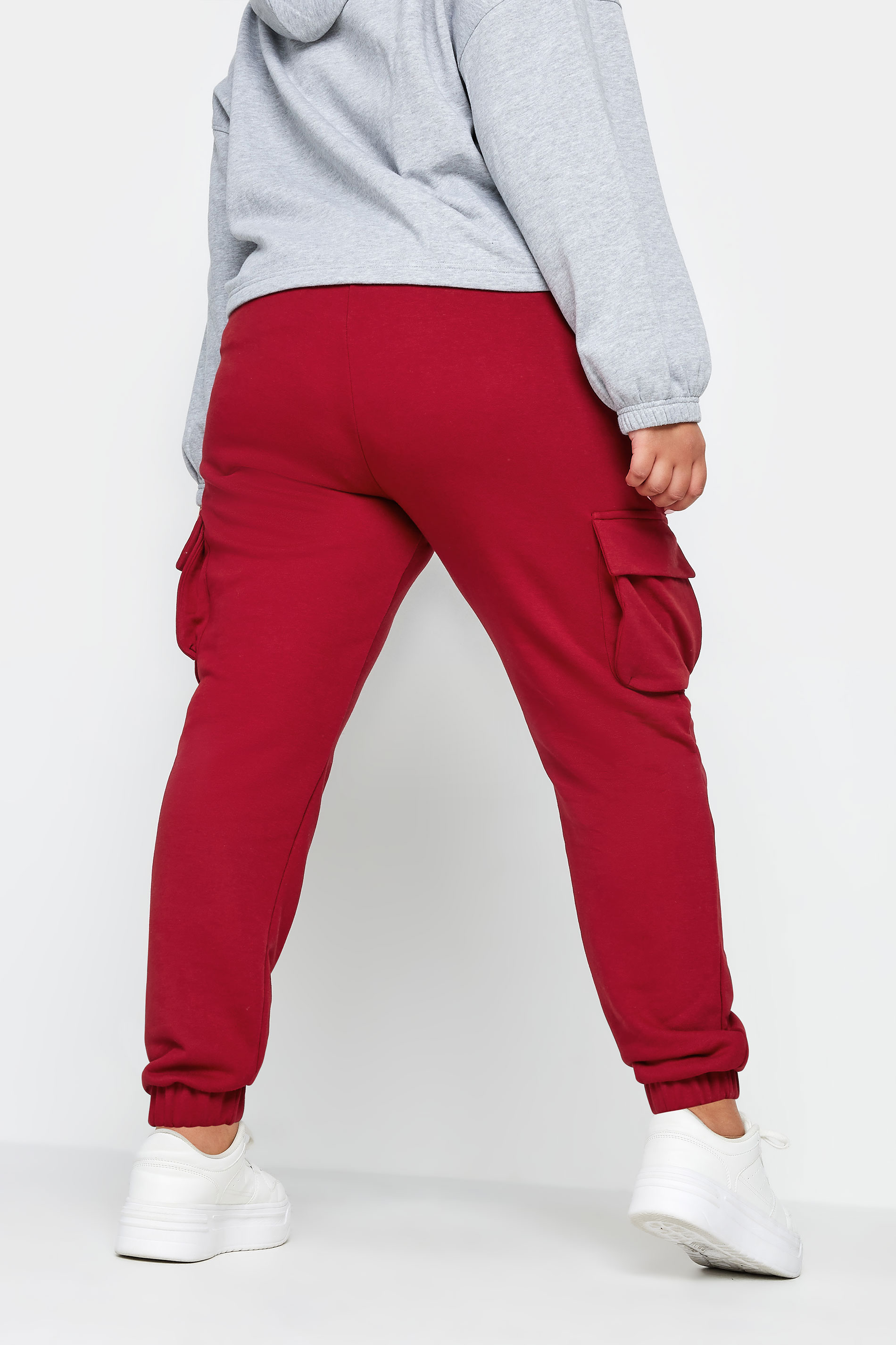 Plus Size Ruched Drawstring Joggers - Red