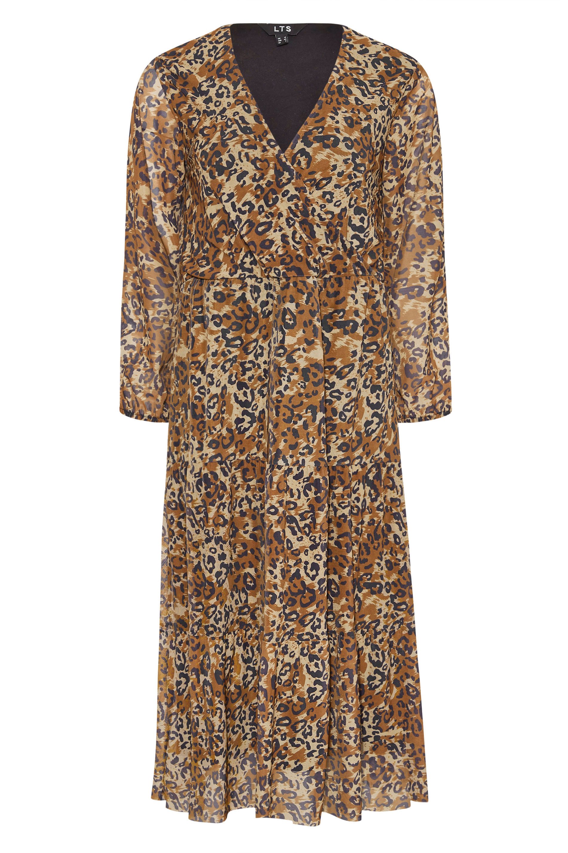 LTS Tall Women's Brown Leopard Print Mesh Dress | Long Tall Sally