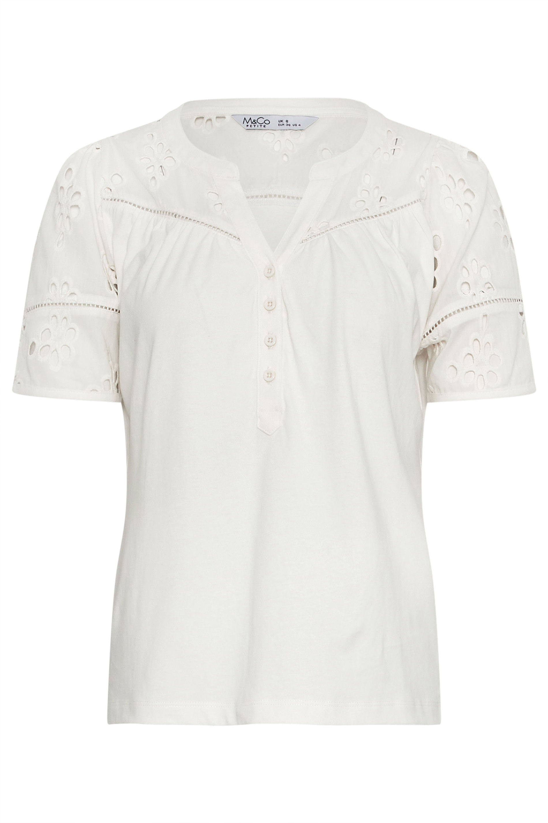 M&Co Petite Ivory White Broderie Cotton T-Shirt | M&Co 5