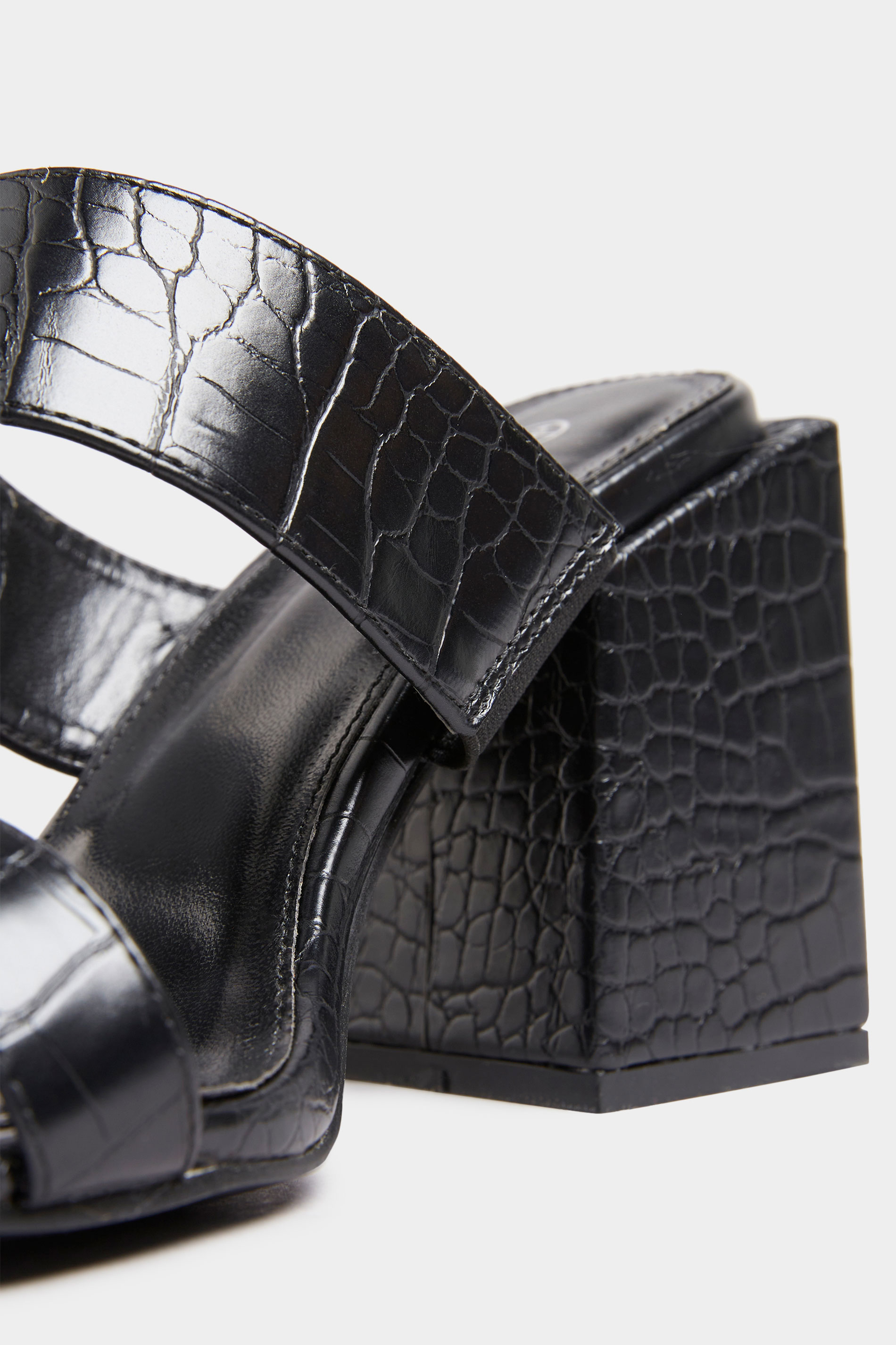 LIMITED COLLECTION Black Vegan Leather Croc Heeled Mules In Extra Wide ...