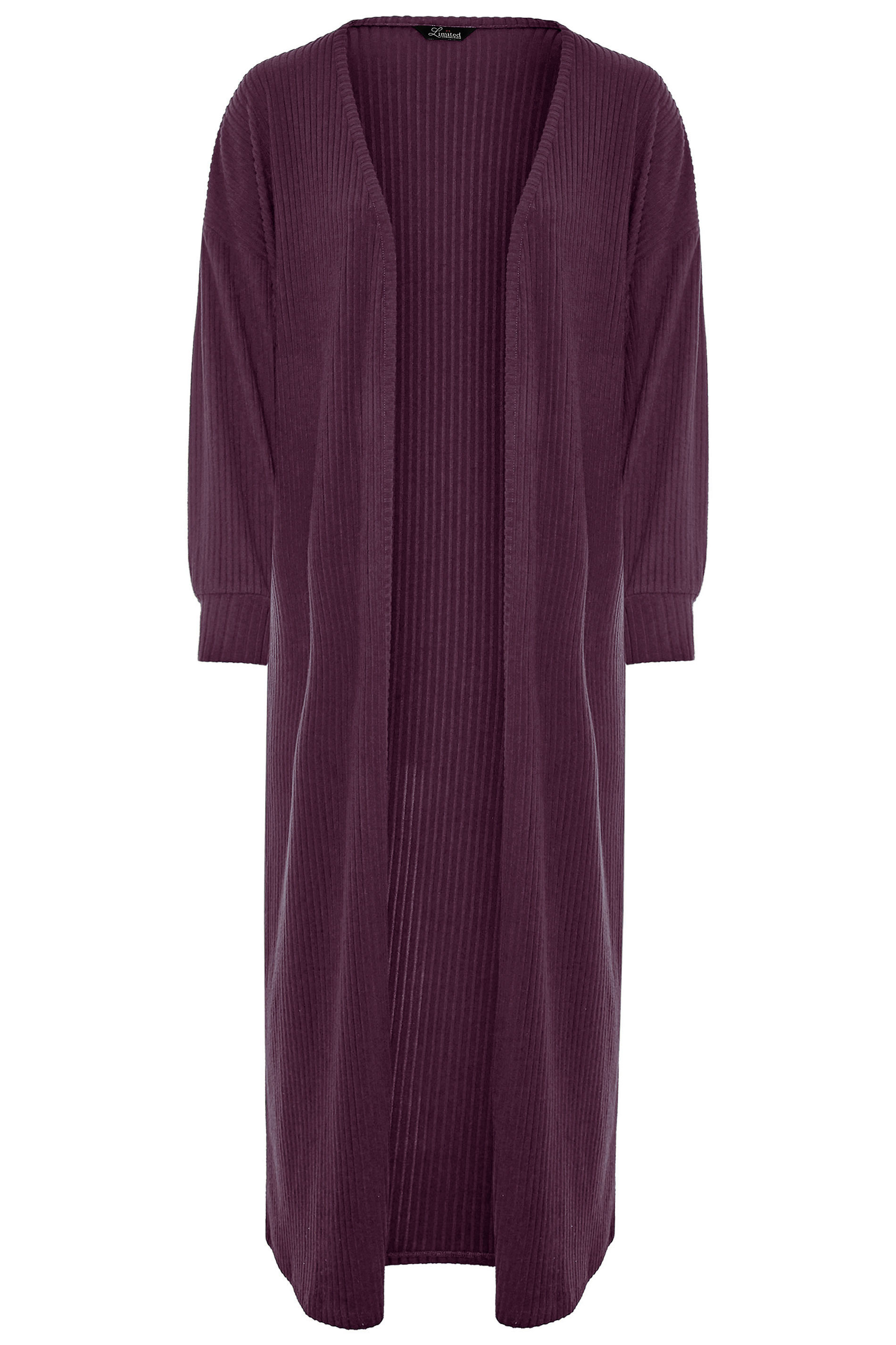 Plus Size LIMITED COLLECTION Plum Ribbed Long Cardigan | Yours Clothing