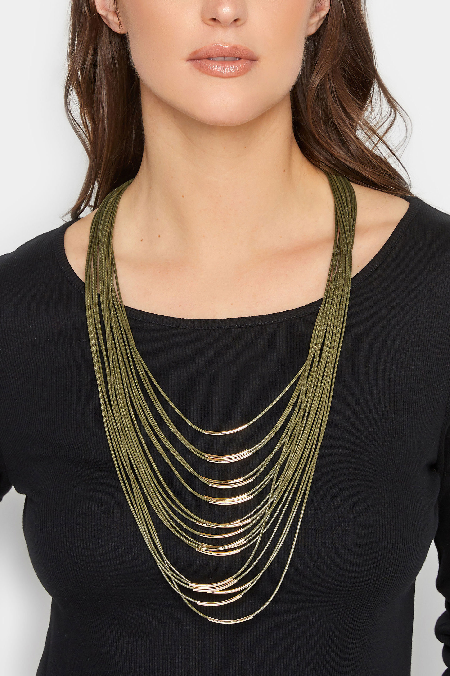 Green Multi Strand Cord Long Necklace | Yours Clothing 1