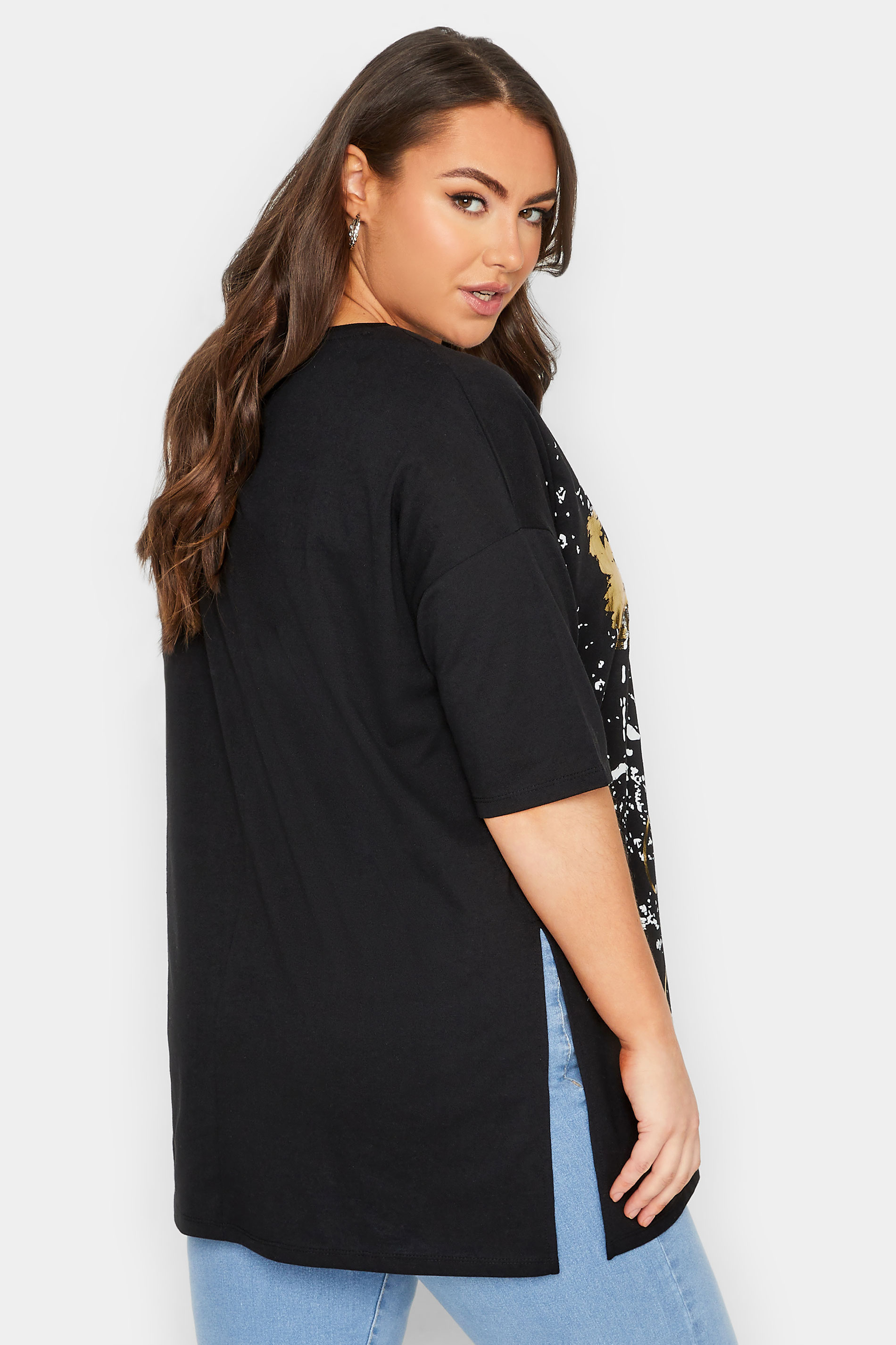 YOURS Plus Size Curve Black Foil Leopard Graphic T-Shirt | Yours Clothing  3