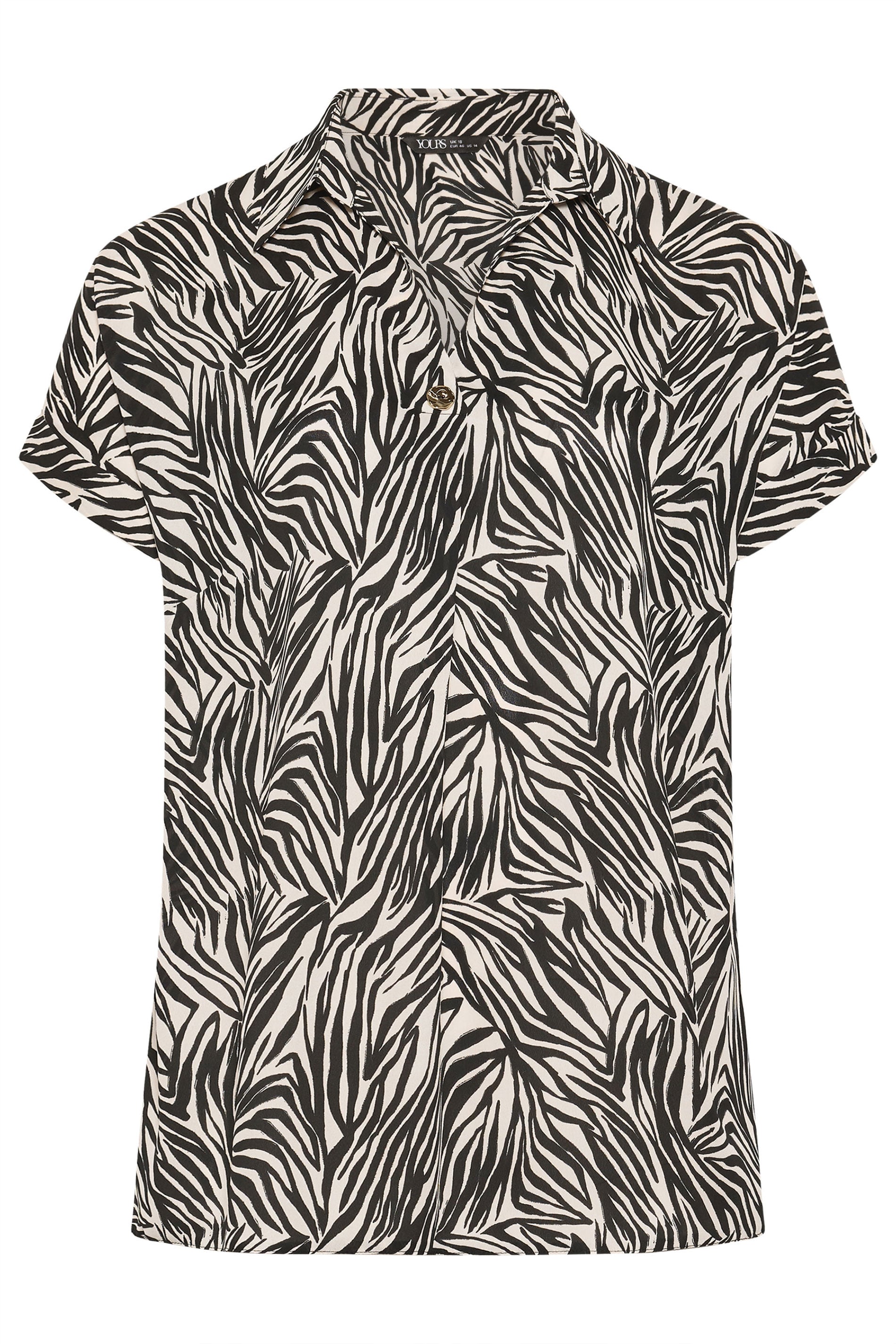 YOURS Plus Size Black Zebra Button Half Placket Blouse | Yours Clothing 5
