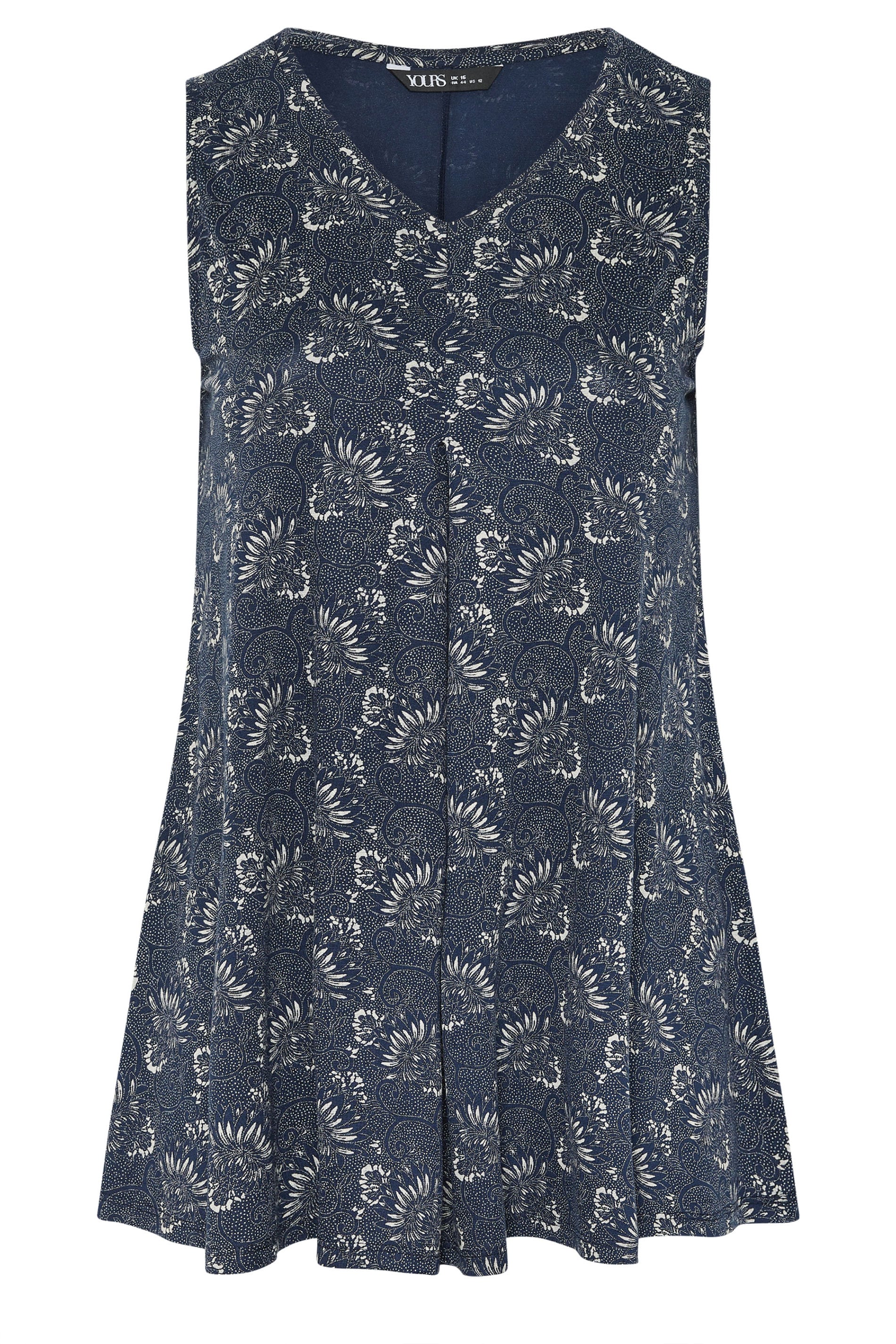 YOURS Plus Size Navy Blue Paisley Pleat Vest Top | Yours Clothing 5