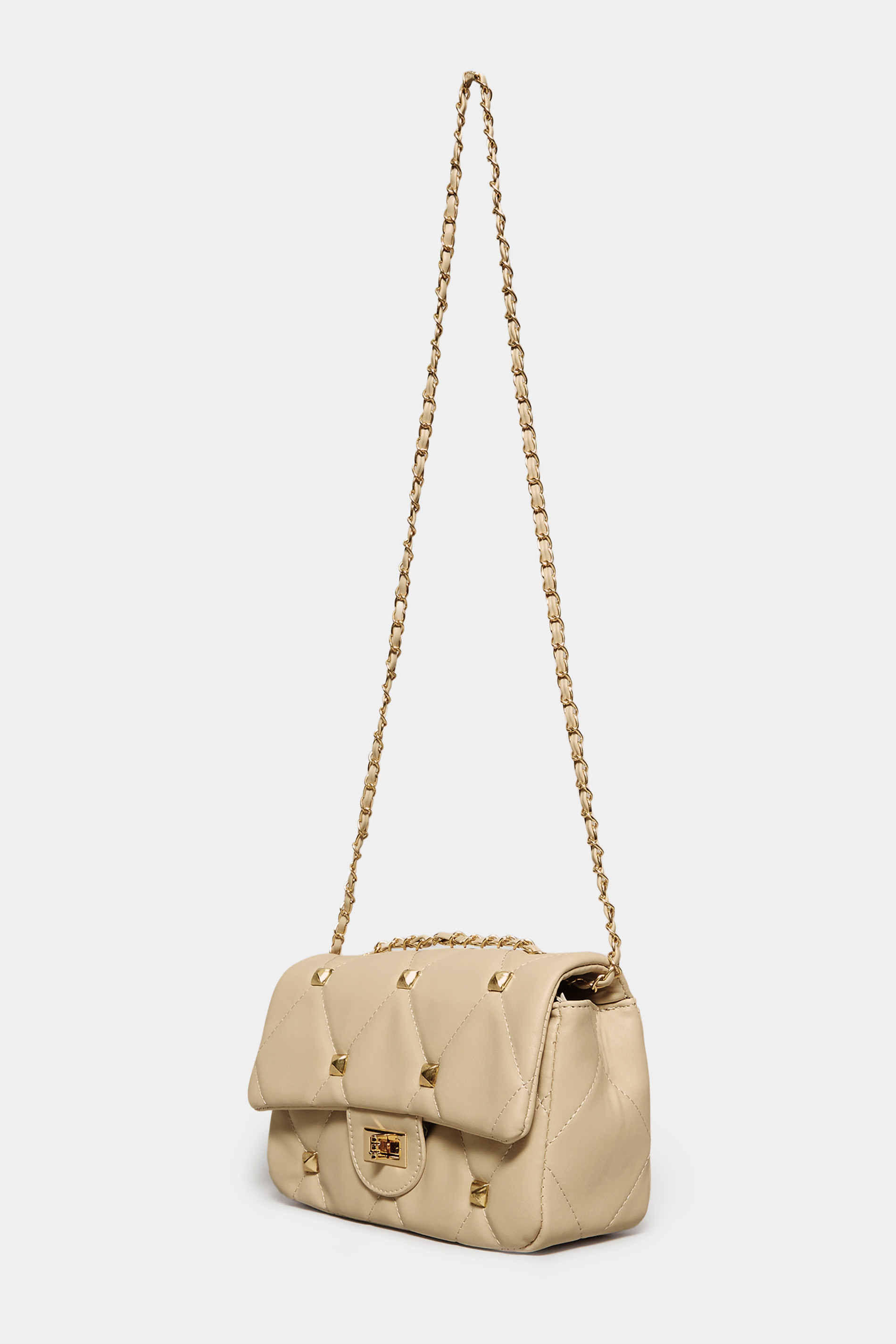 Cream Studded Quilted Chain Bag 1