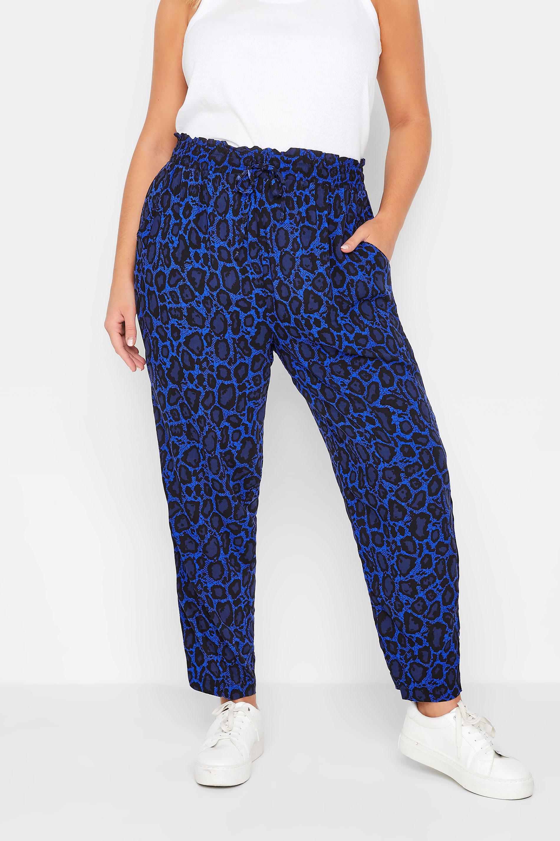 Plus Size Blue Leopard Printed Trousers | Yours Clothing  1