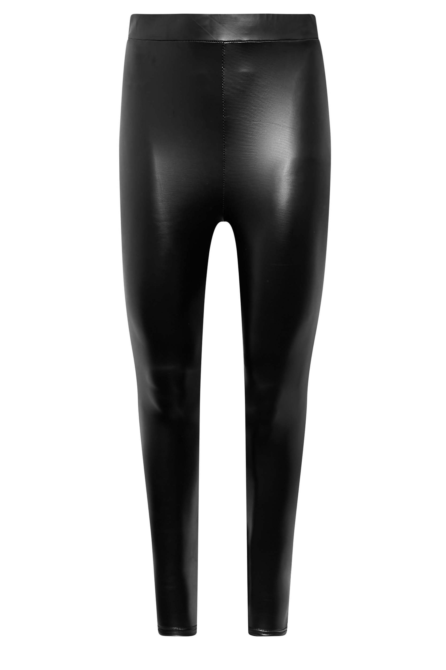 YOURS PETITE Plus Size Black Stretch Leather Look Leggings