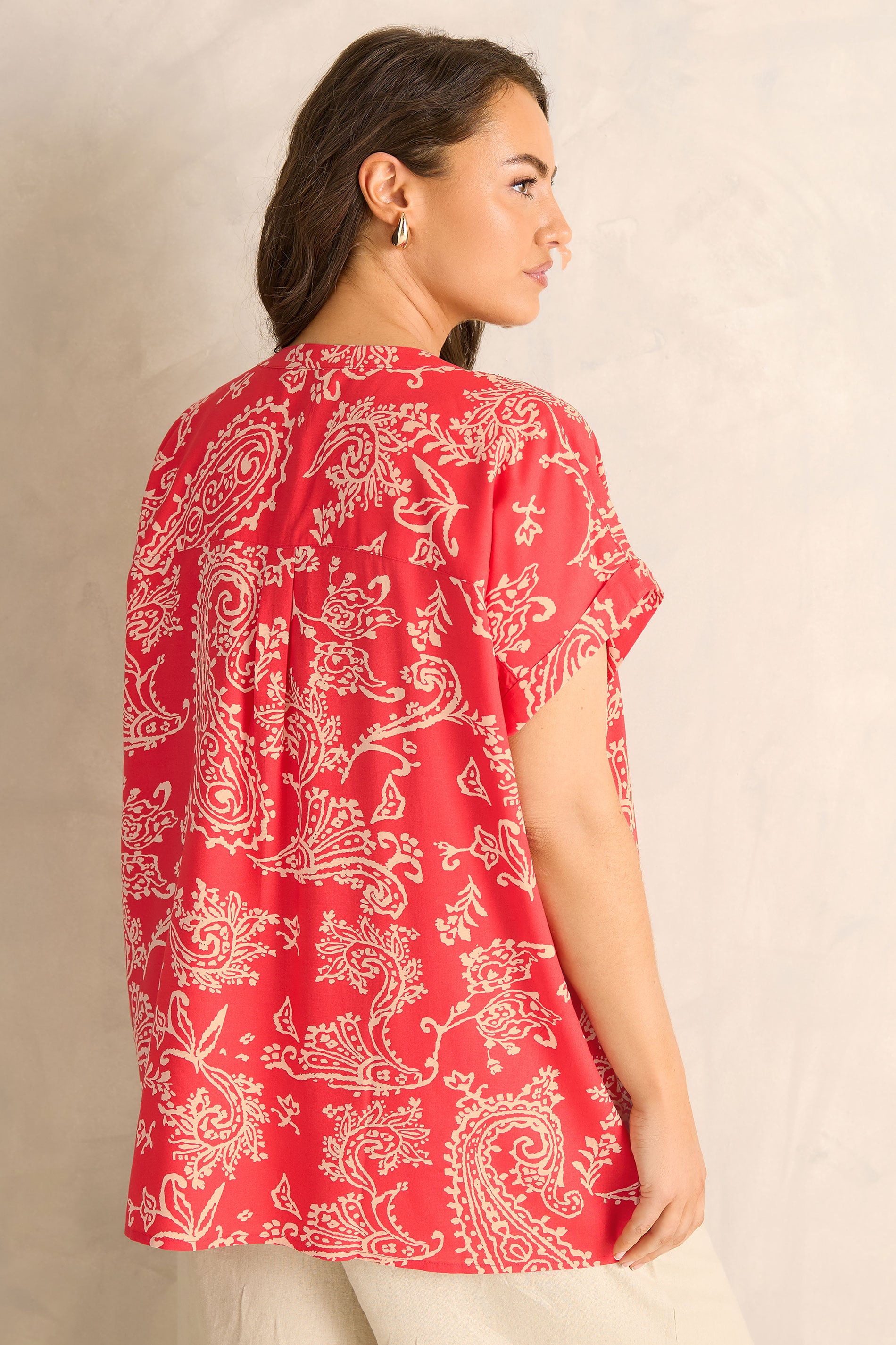 EVANS Plus Size Red Paisley Notch Neck Modal Shirt | Evans 2