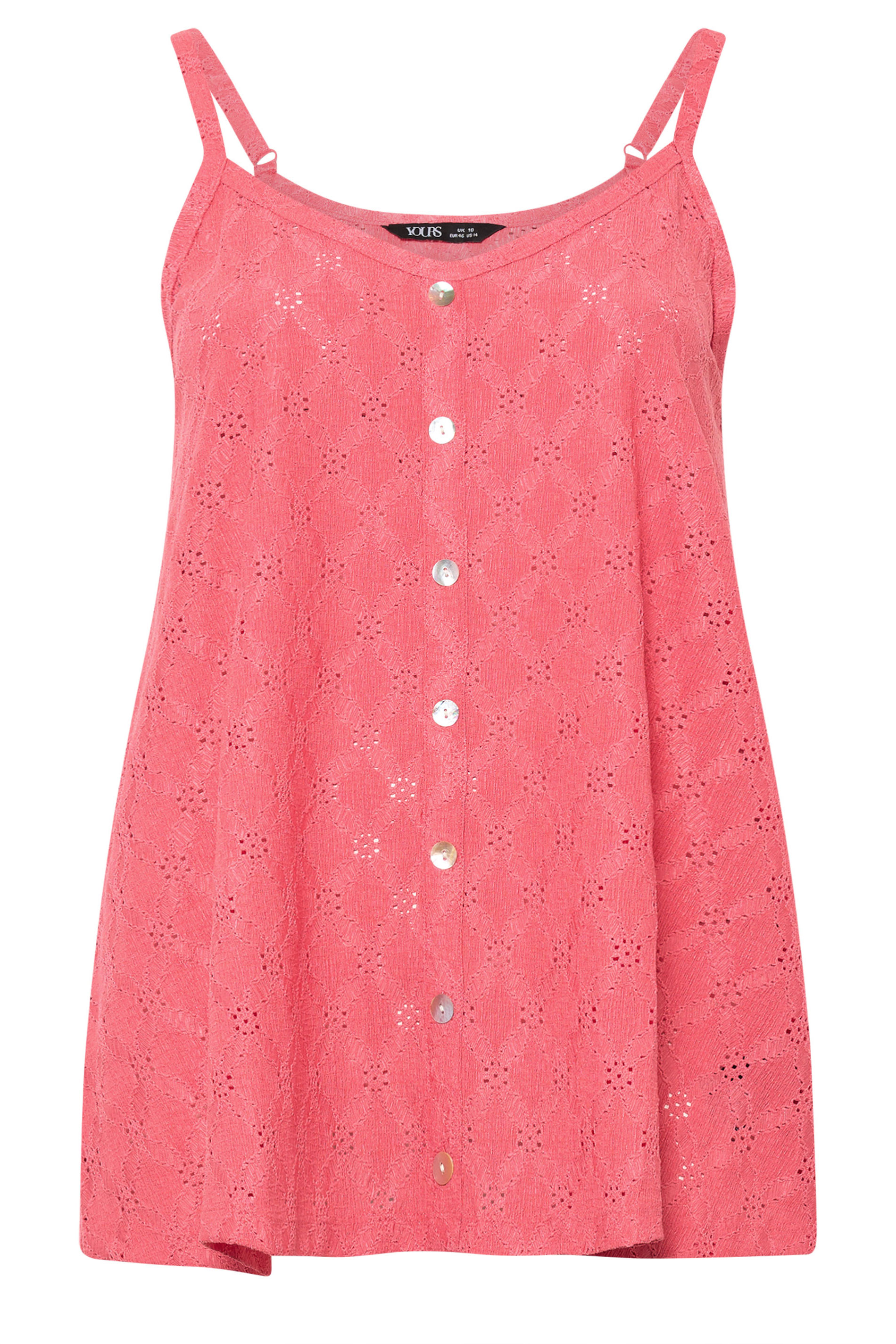 YOURS Plus Size Coral Pink Broderie Anglaise Vest Top | Yours Clothing 5