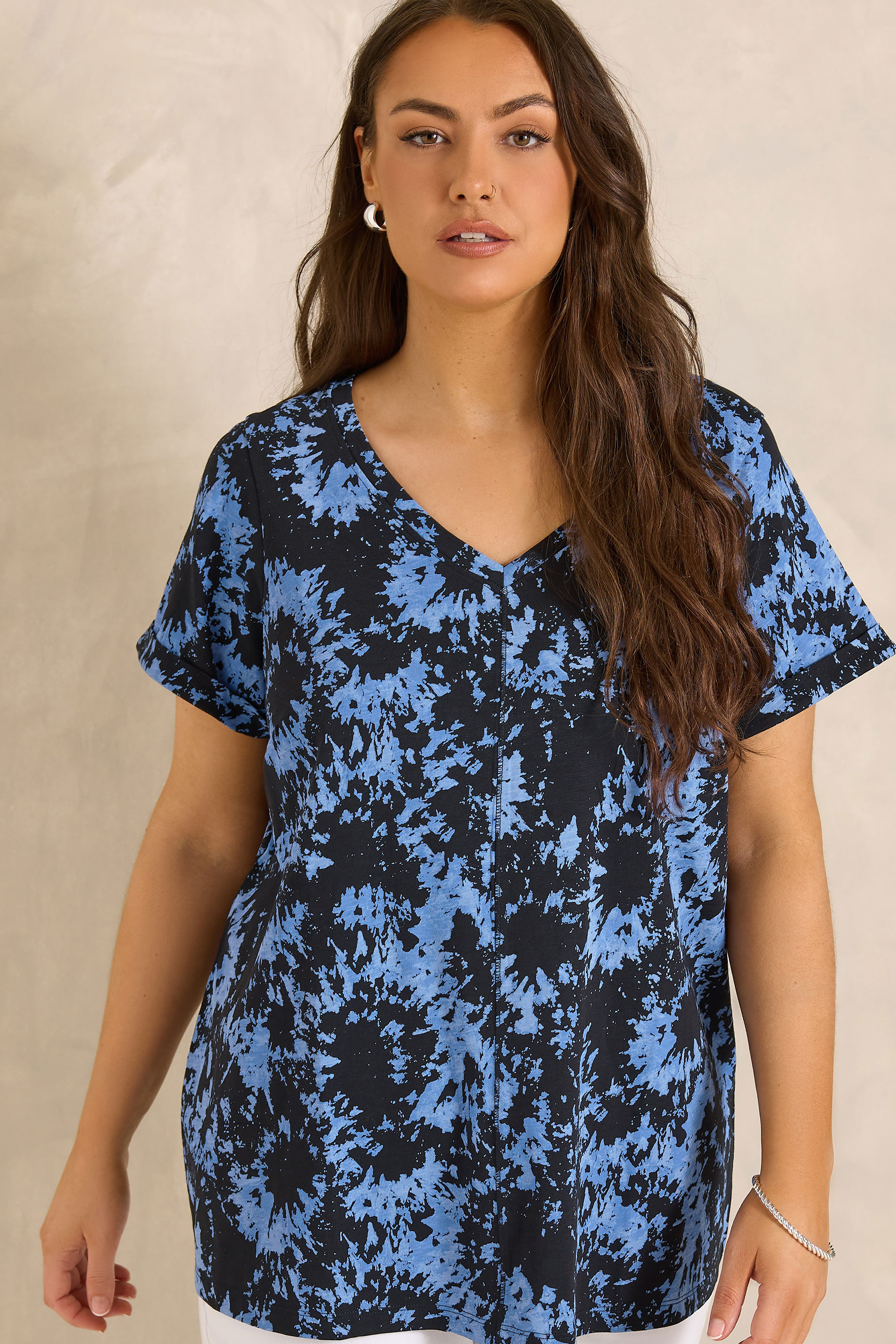 EVANS Plus Size Blue Tie Dye Cotton T-Shirt | Evans 3