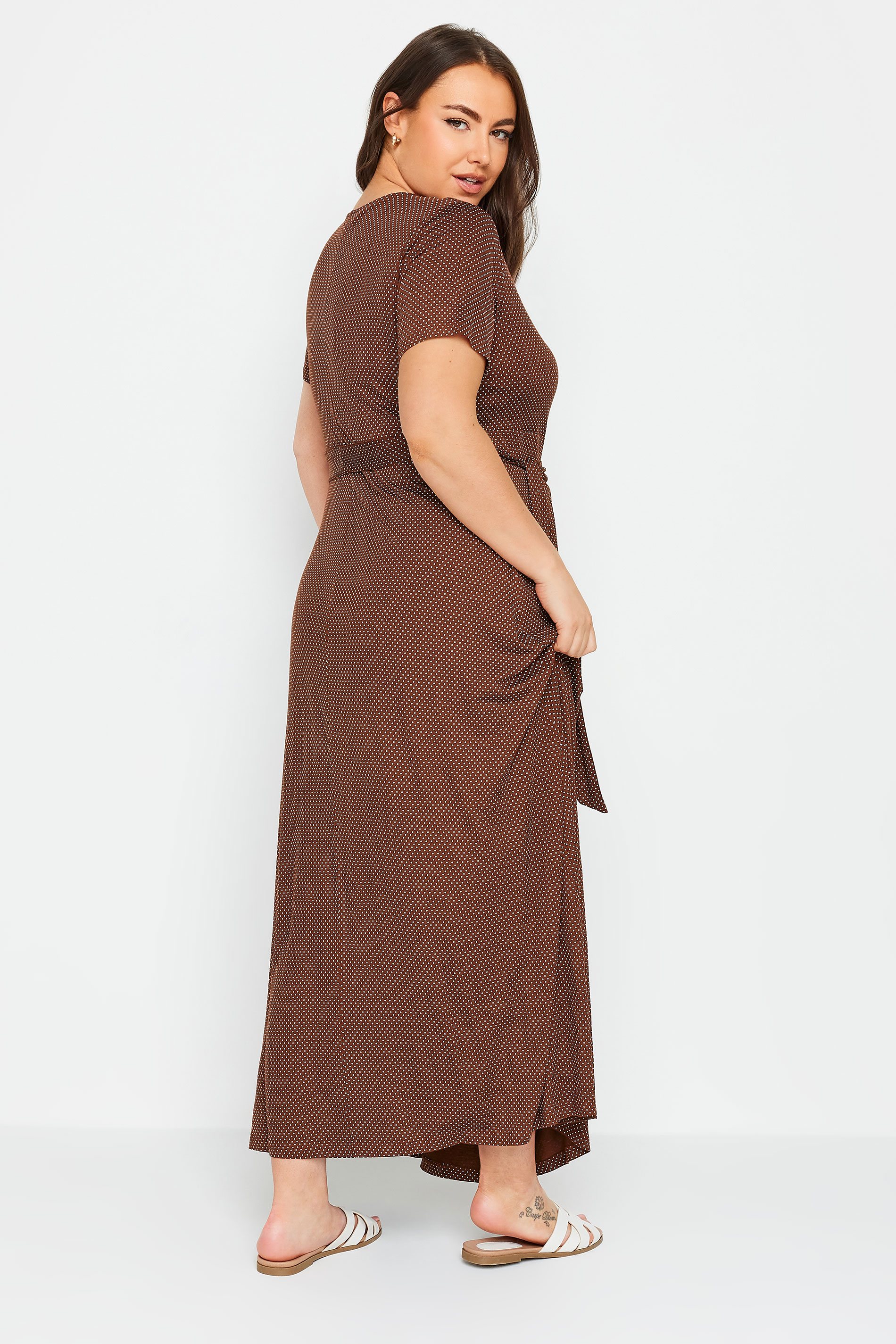 YOURS Plus Size Brown Dot Print Maxi Wrap Dress | Yours Clothing 3