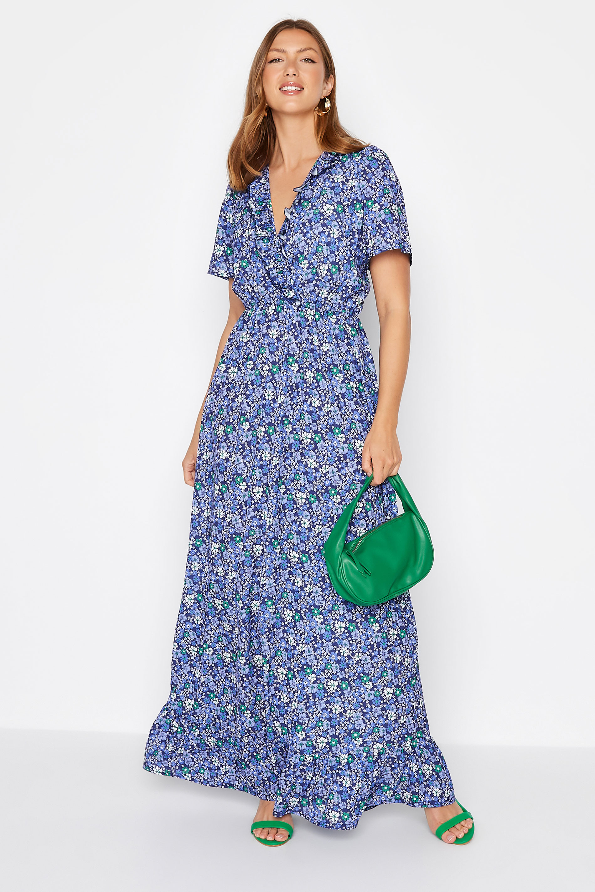 LTS Tall Women's Blue Ditsy Print Ruffle Maxi Dress | Long Tall Sally 2