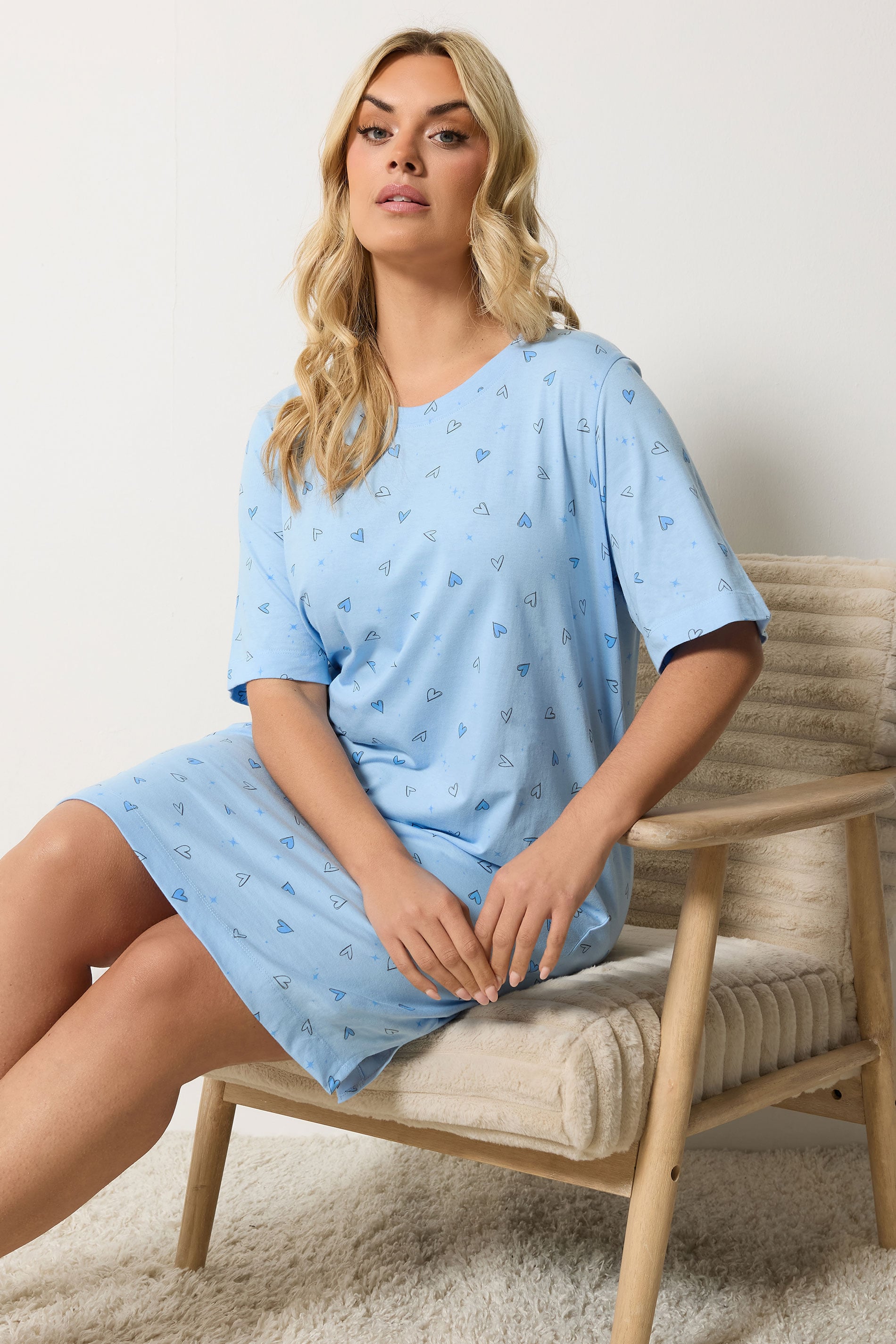 YOURS Plus Size Blue Heart Side Split Nightdress | Yours Clothing 1