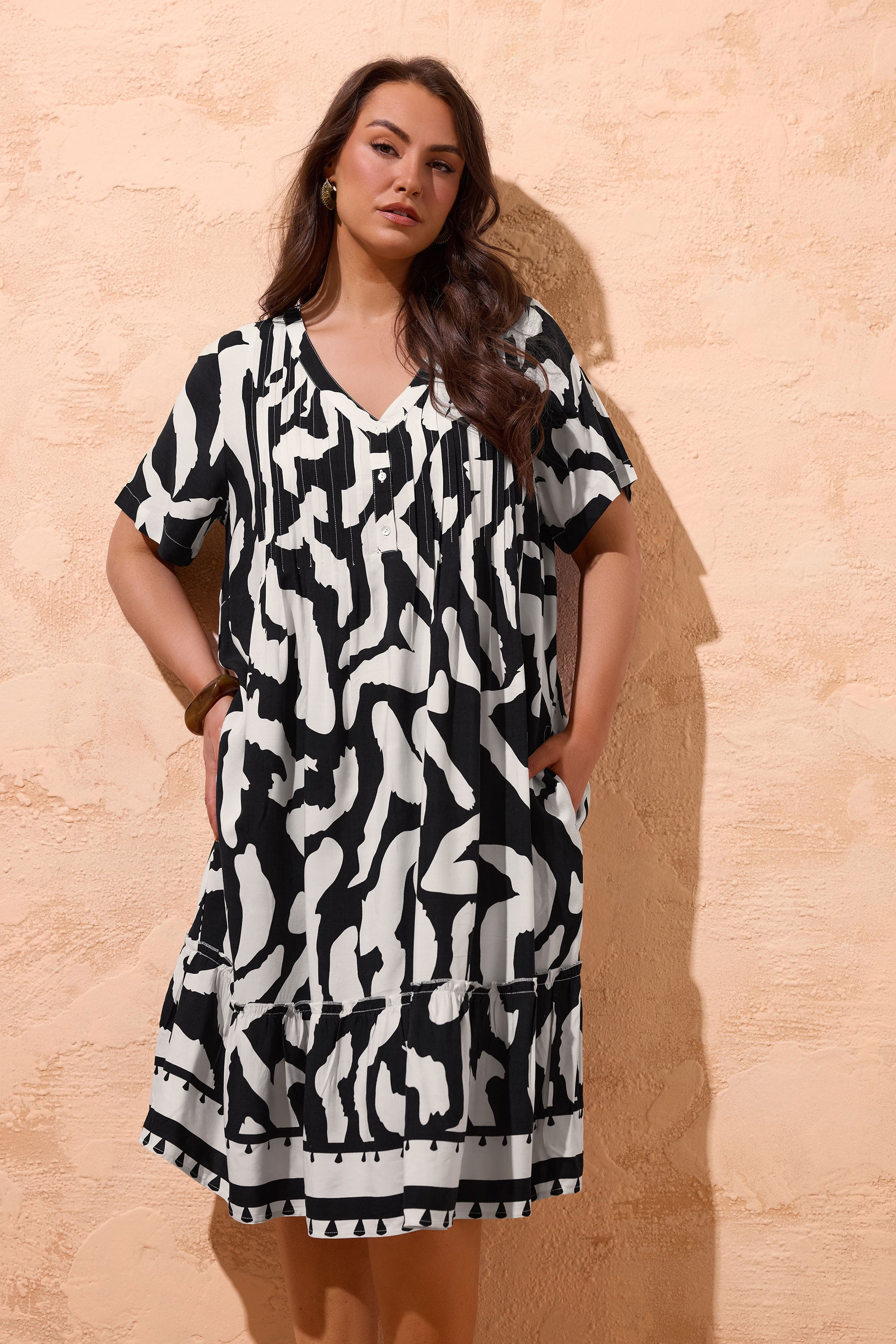 EVANS Plus Size Black Abstract Pintuck Dress | Evans 3