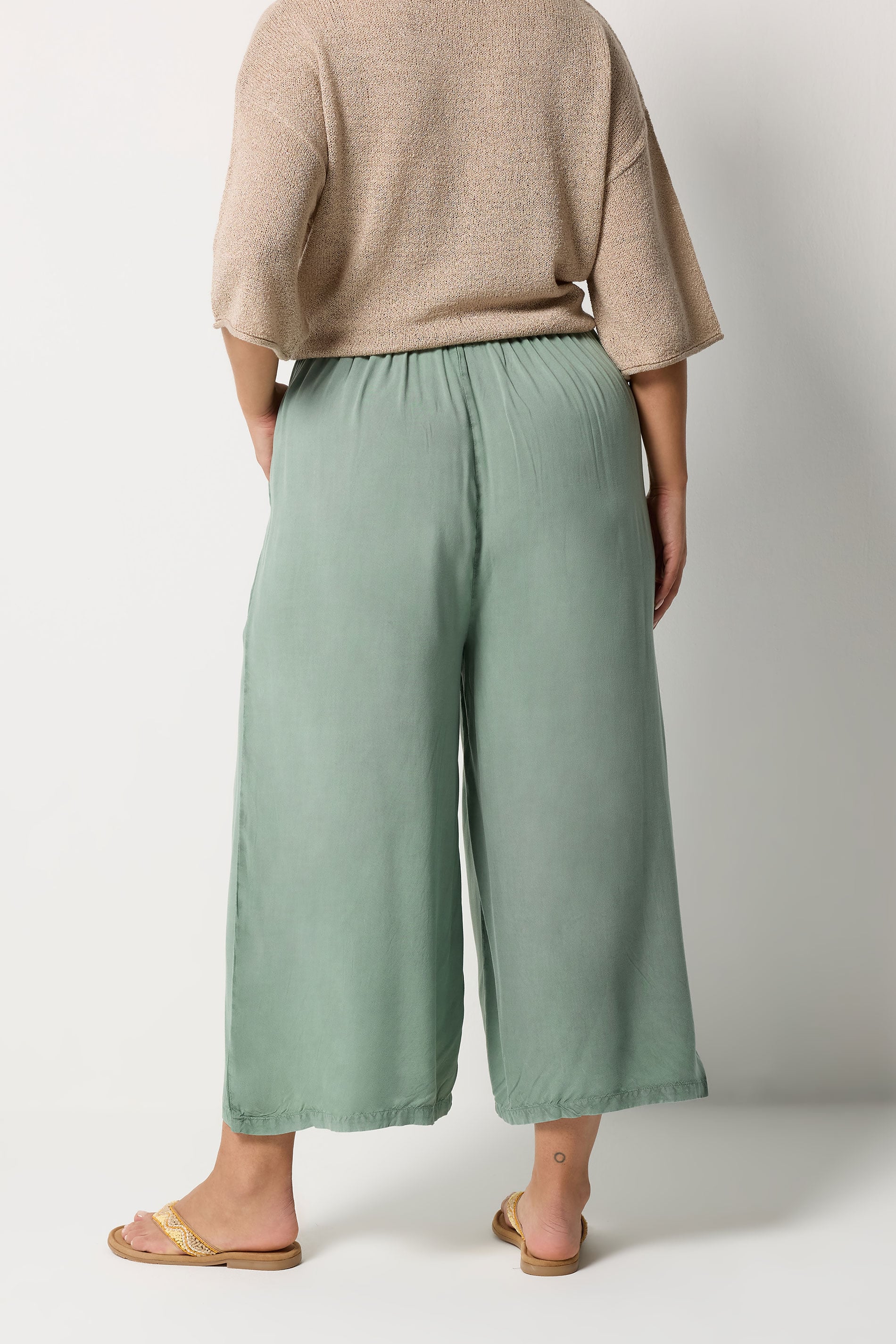 YOURS Plus Size Sage Green Chambray Culottes | Yours Clothing 2