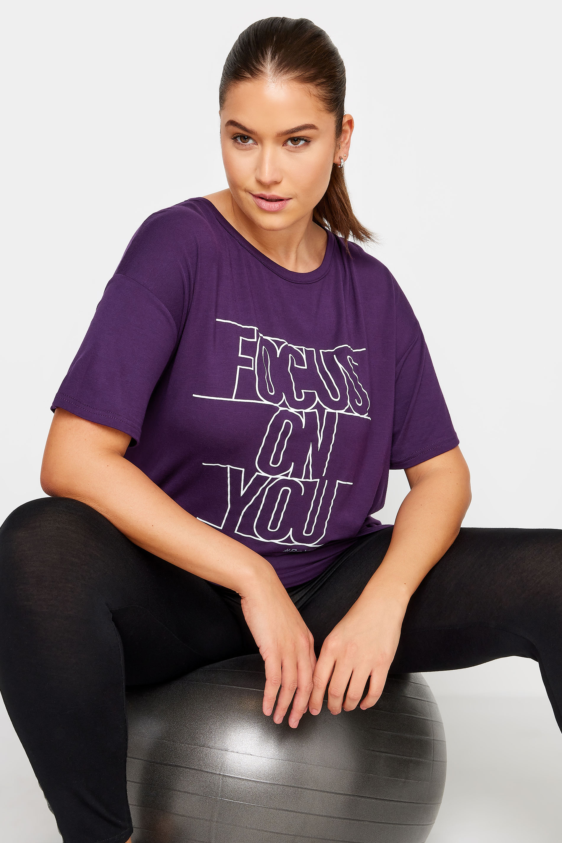 YOURS ACTIVE Plus Size Purple 'Focus On You' Slogan Top | Yours Clothing 1