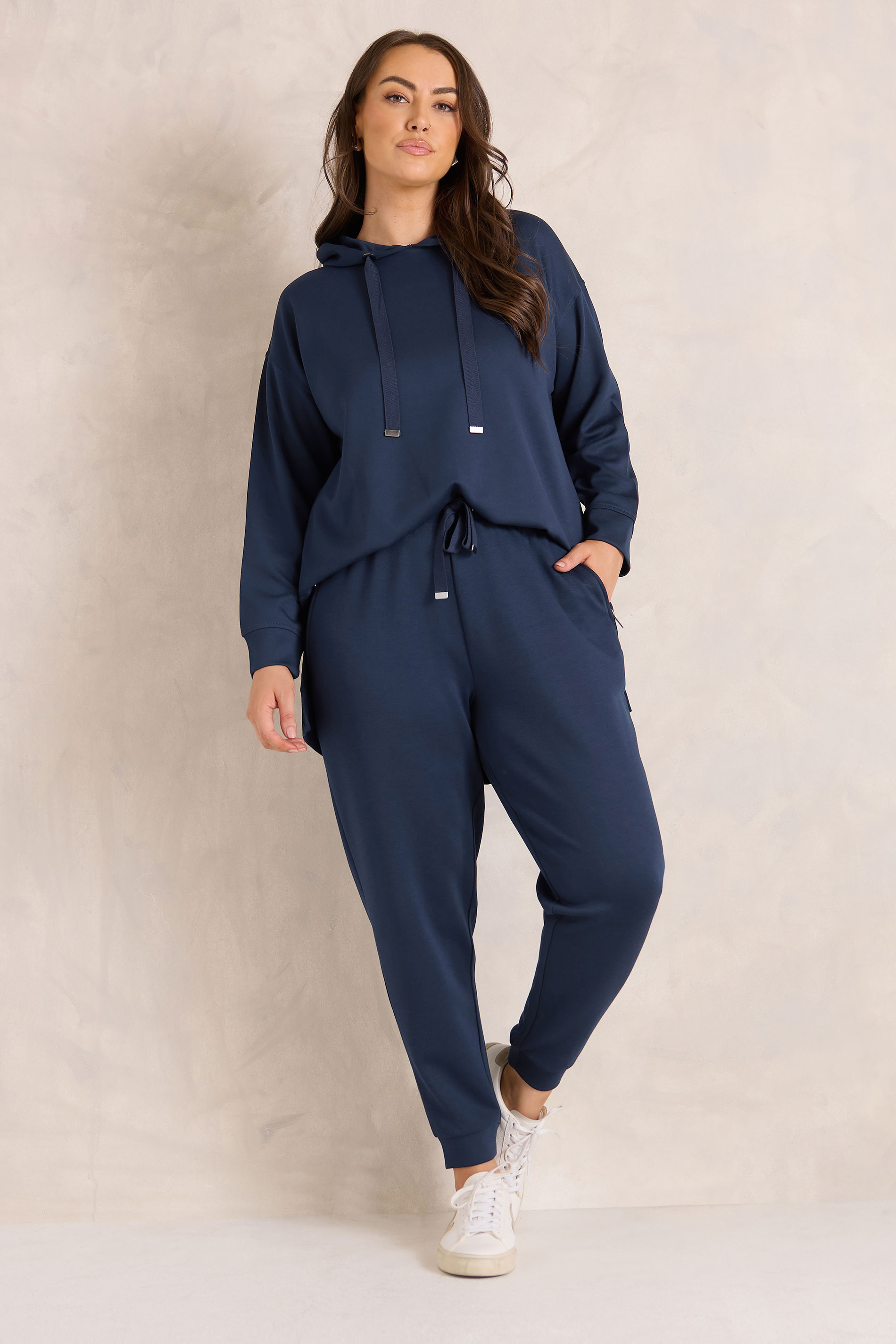 EVANS Plus Size Set Navy Blue Luxe Hoodie & Joggers | Evans 1