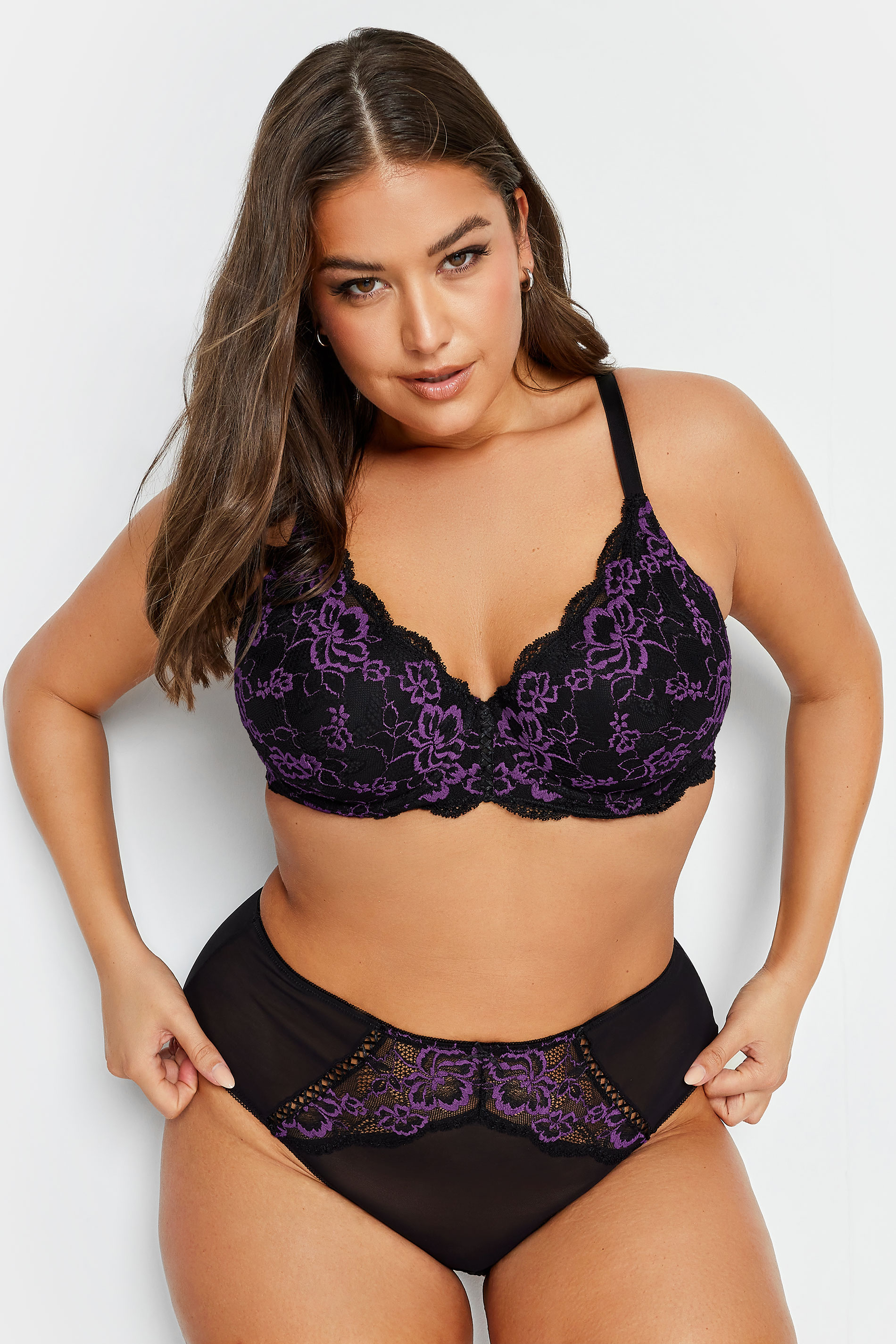 YOURS Plus Size Black Contrast Lace High Waisted Brief | Yours Clothing 2