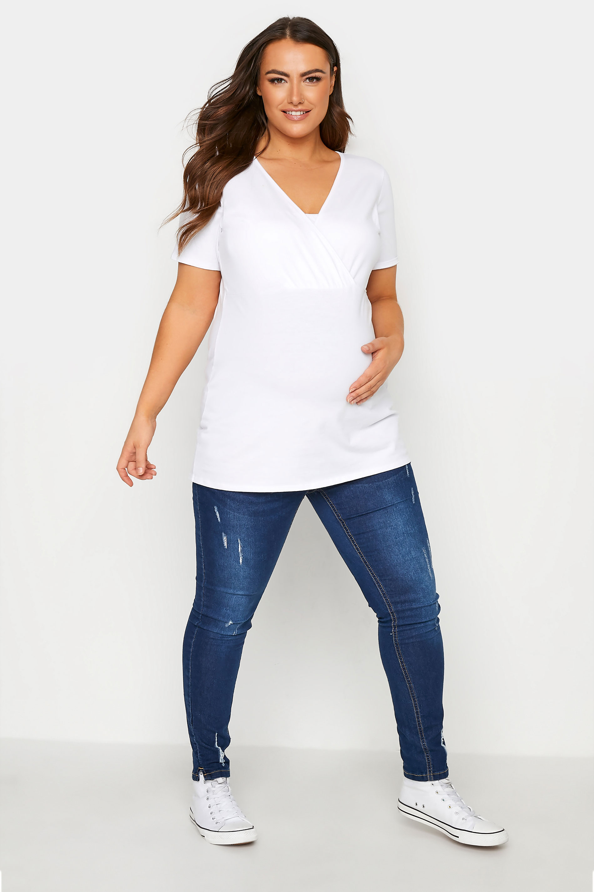 Grande taille  Vêtements de Grossesse Grande taille  Tops et t-shirts de grossesse | BUMP IT UP MATERNITY - Top Blanc en Coton d'Allaitement - WY59034