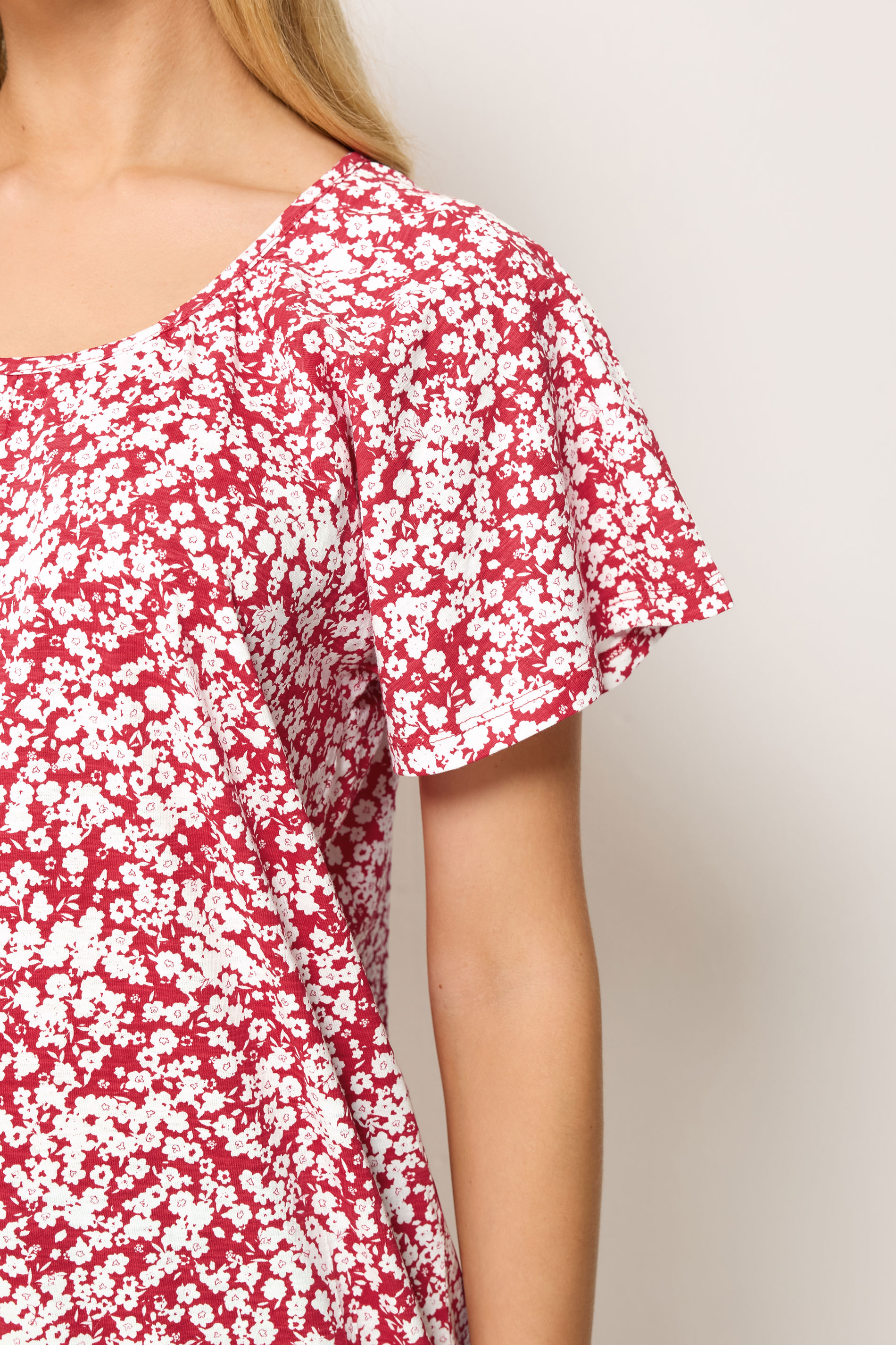 M&Co Red Ditsy Floral Cotton Scoop Neck Top | M&Co 4