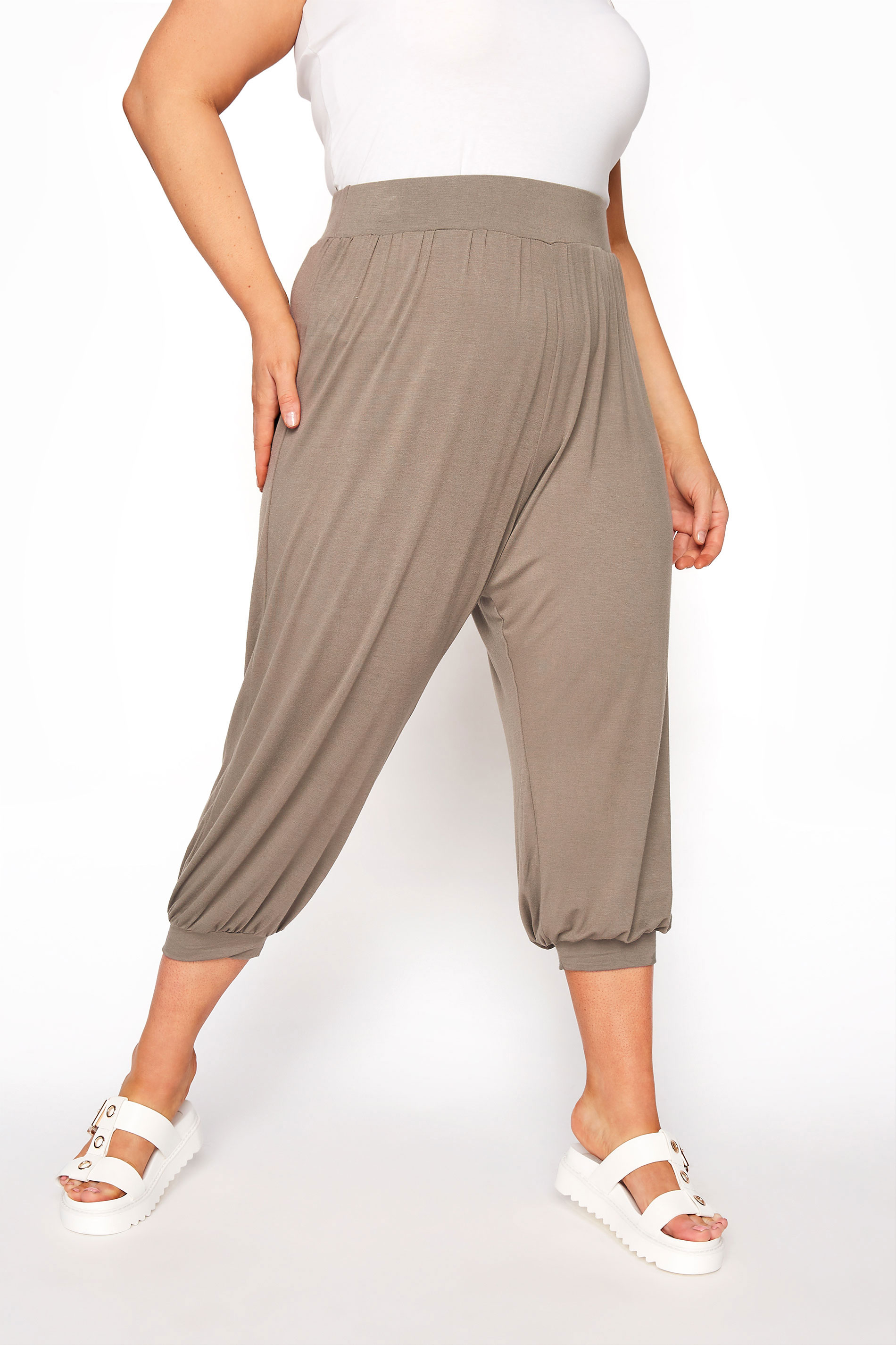 Plus Size Brown Cropped Jersey Joggers 