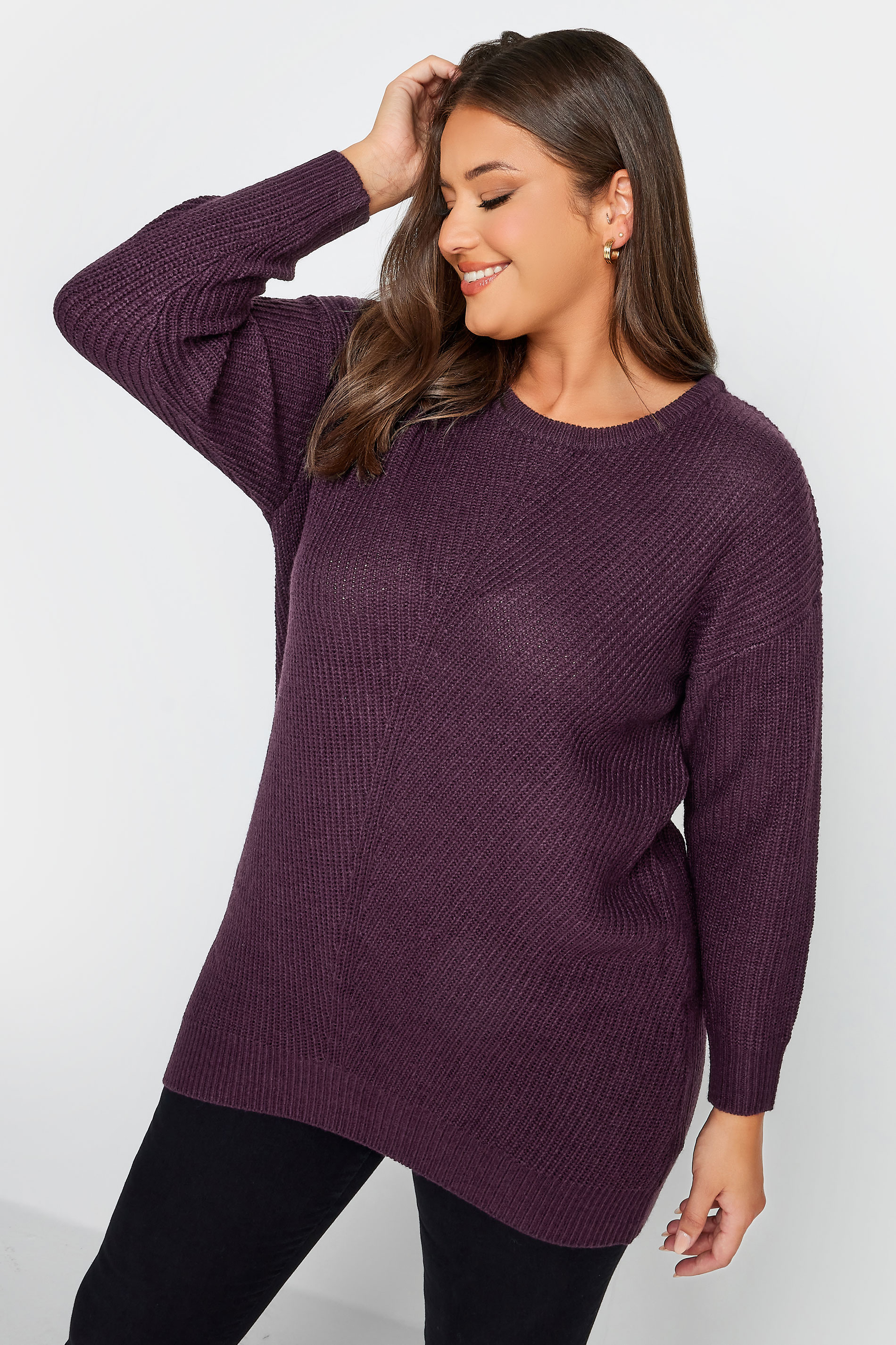 YOURS Curve Plus Size Purple Essential Knitted Jumper | Yours Clothing  2