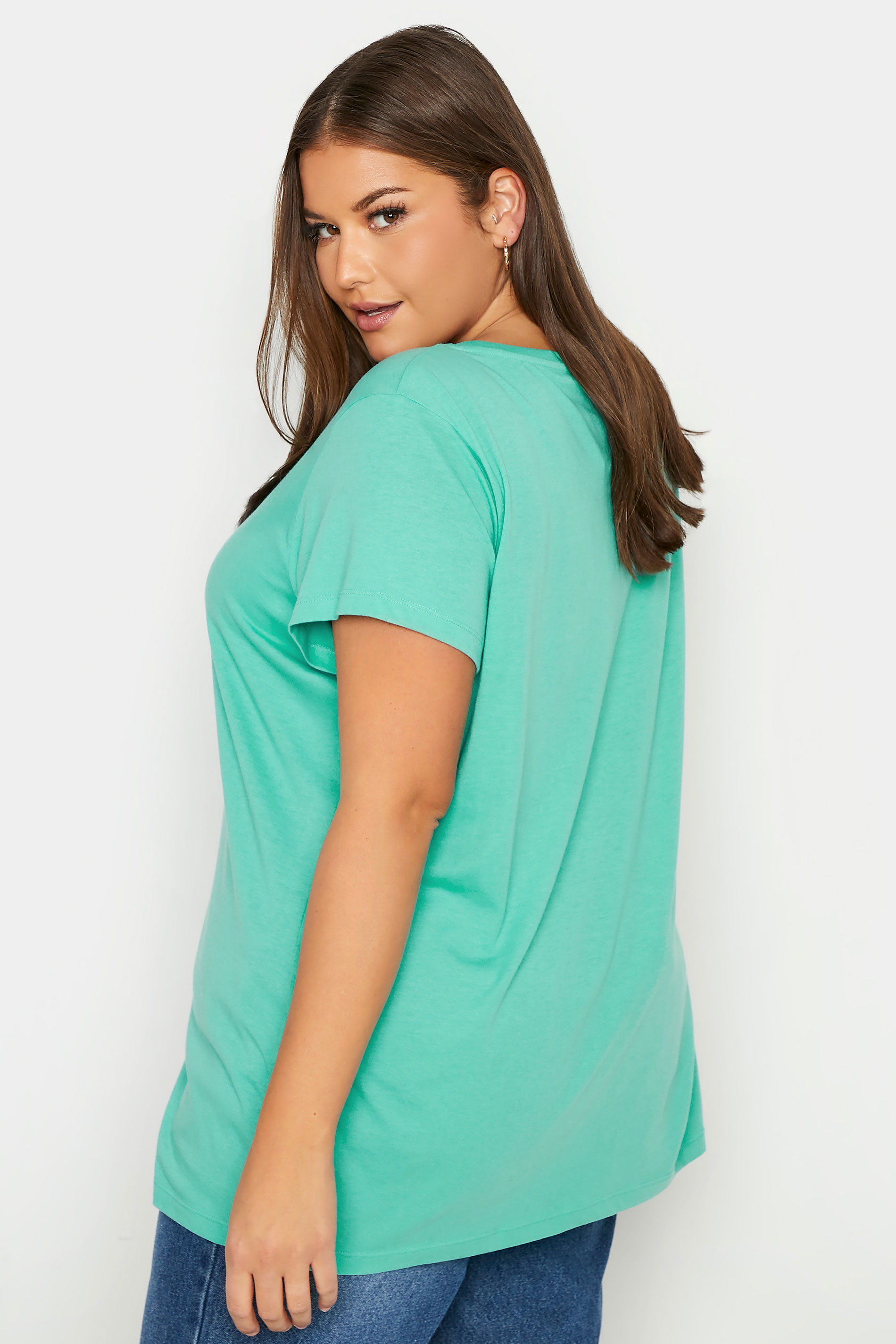 Grande taille  Tops Grande taille  T-Shirts Basiques & Débardeurs | T-Shirt Bleu Turquoise en Jersey - NW57273