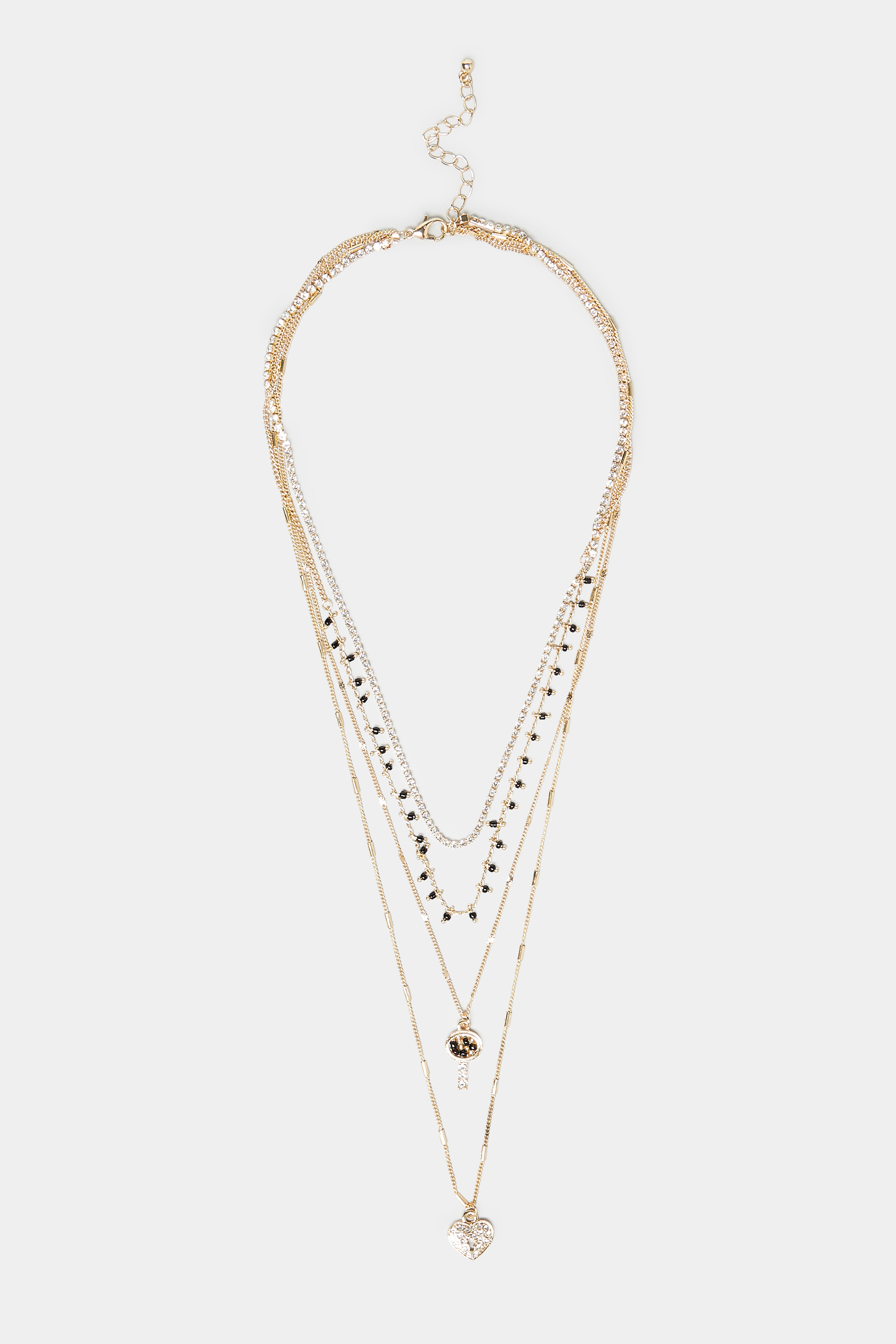 Gold Heart Diamante Multi Layer Necklace | Yours Clothing 2