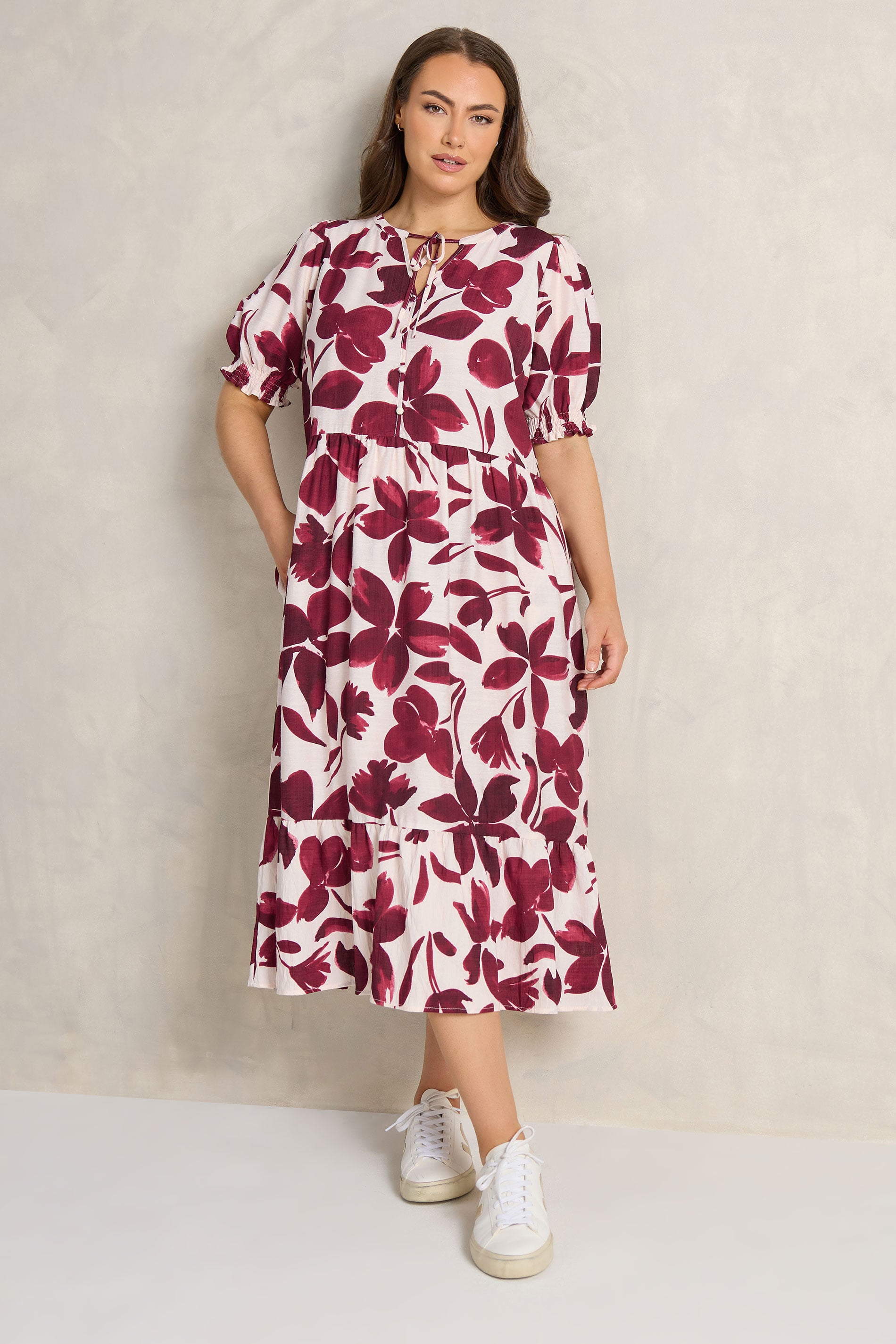 EVANS Plus Size Red Floral Tie Neck Maxi Dress | Evans 3