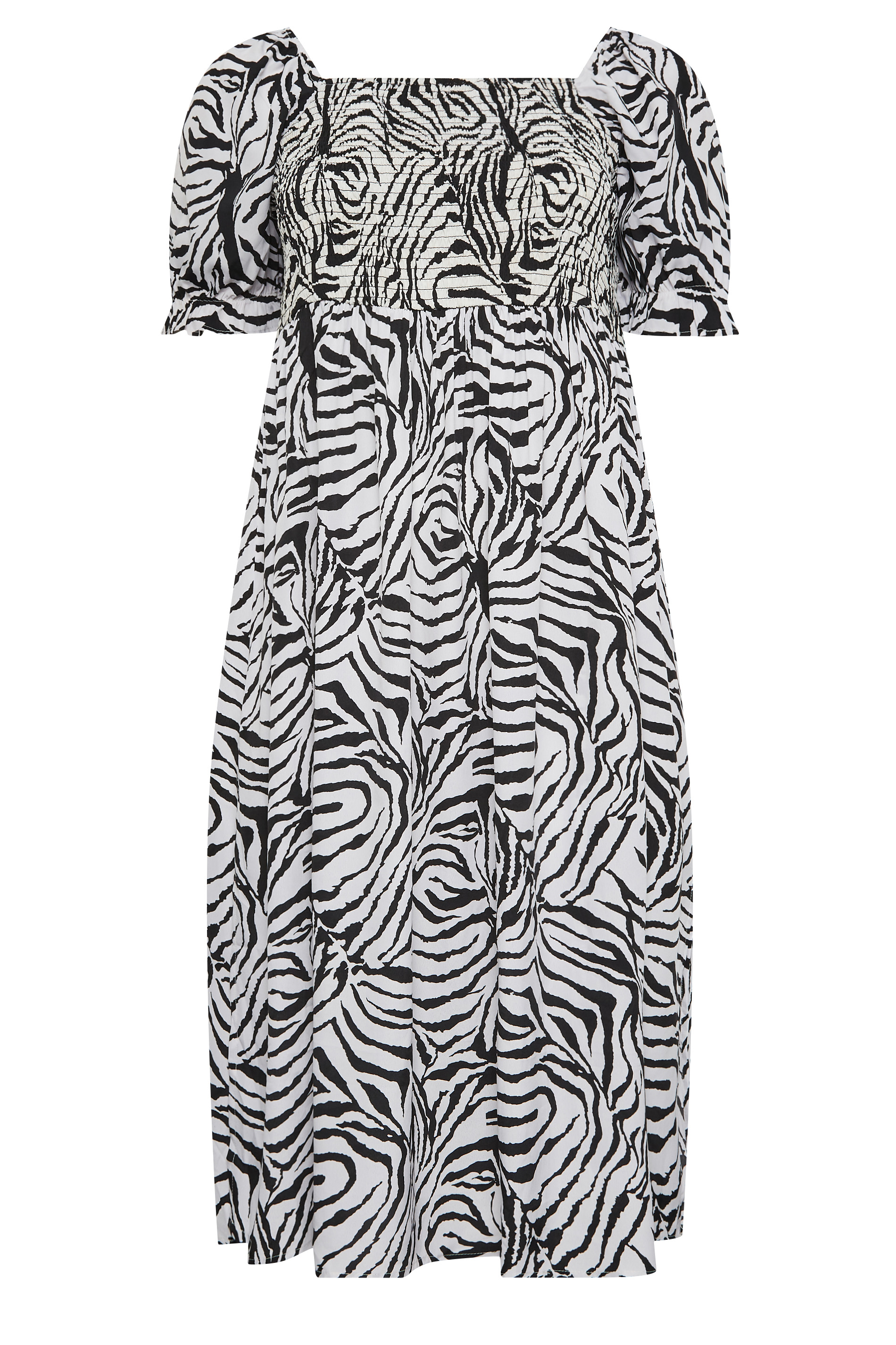 YOURS Plus Size Black & White Zebra Print Shirred Midaxi Dress | Yours ...