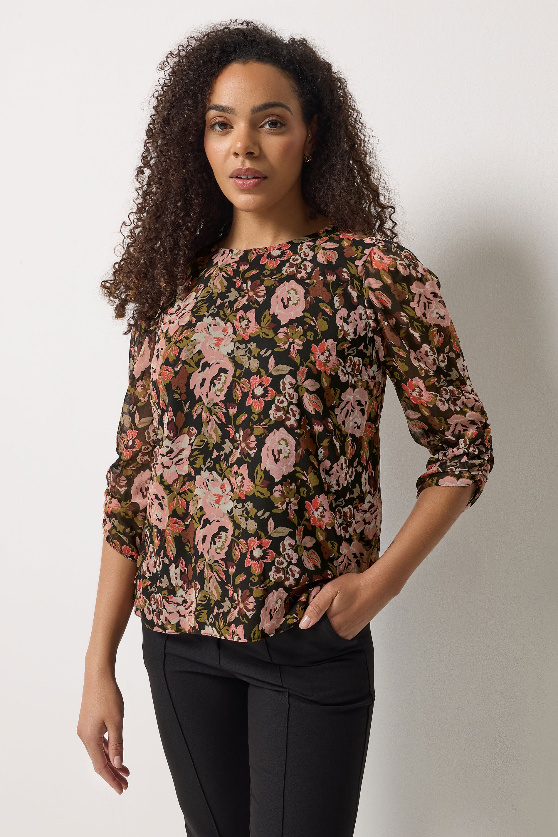 M&Co Black Floral Angel Sleeve Blouse | M&Co 3