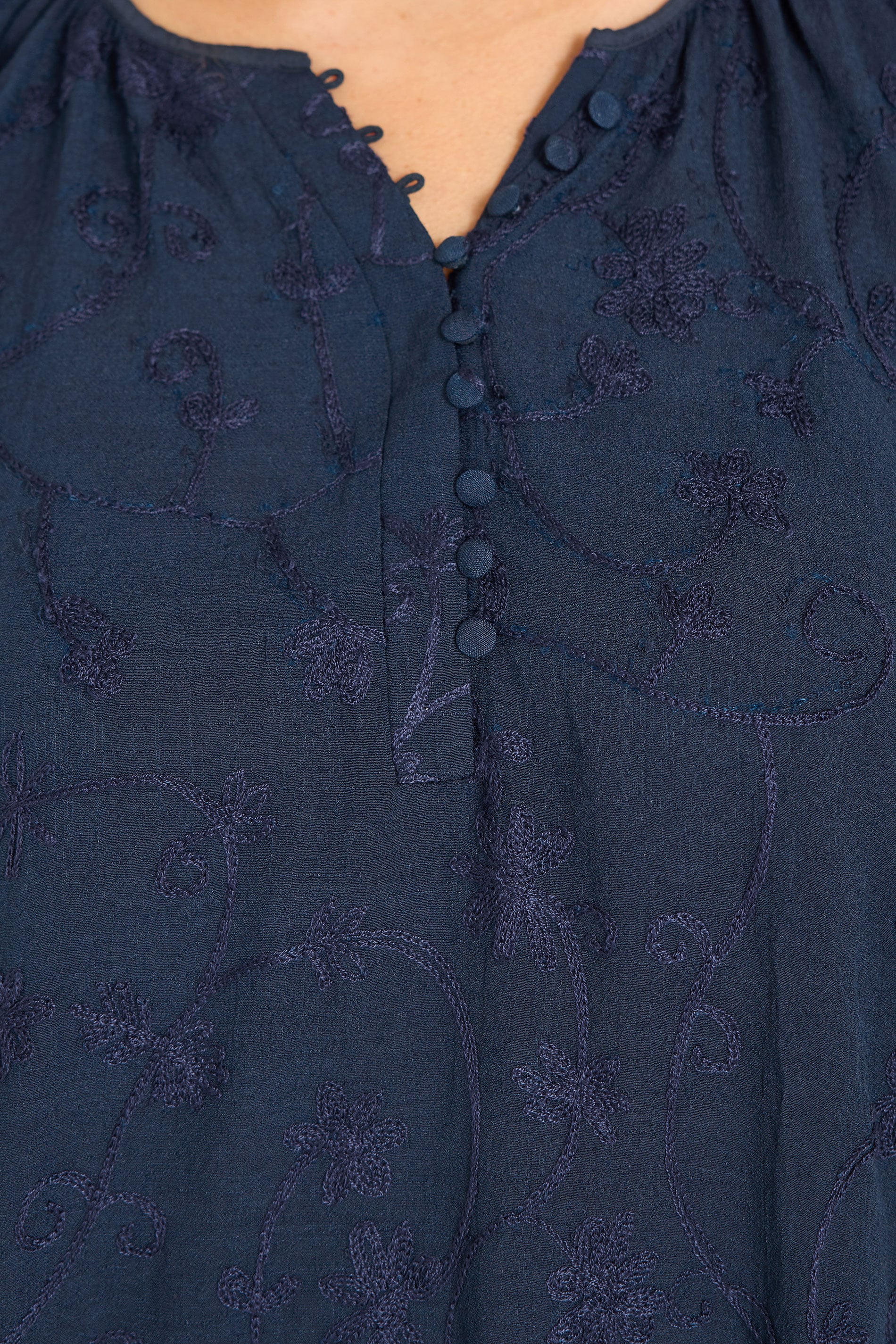 EVANS Plus Size Navy Blue Floral Embroidered Blouse | Evans 5