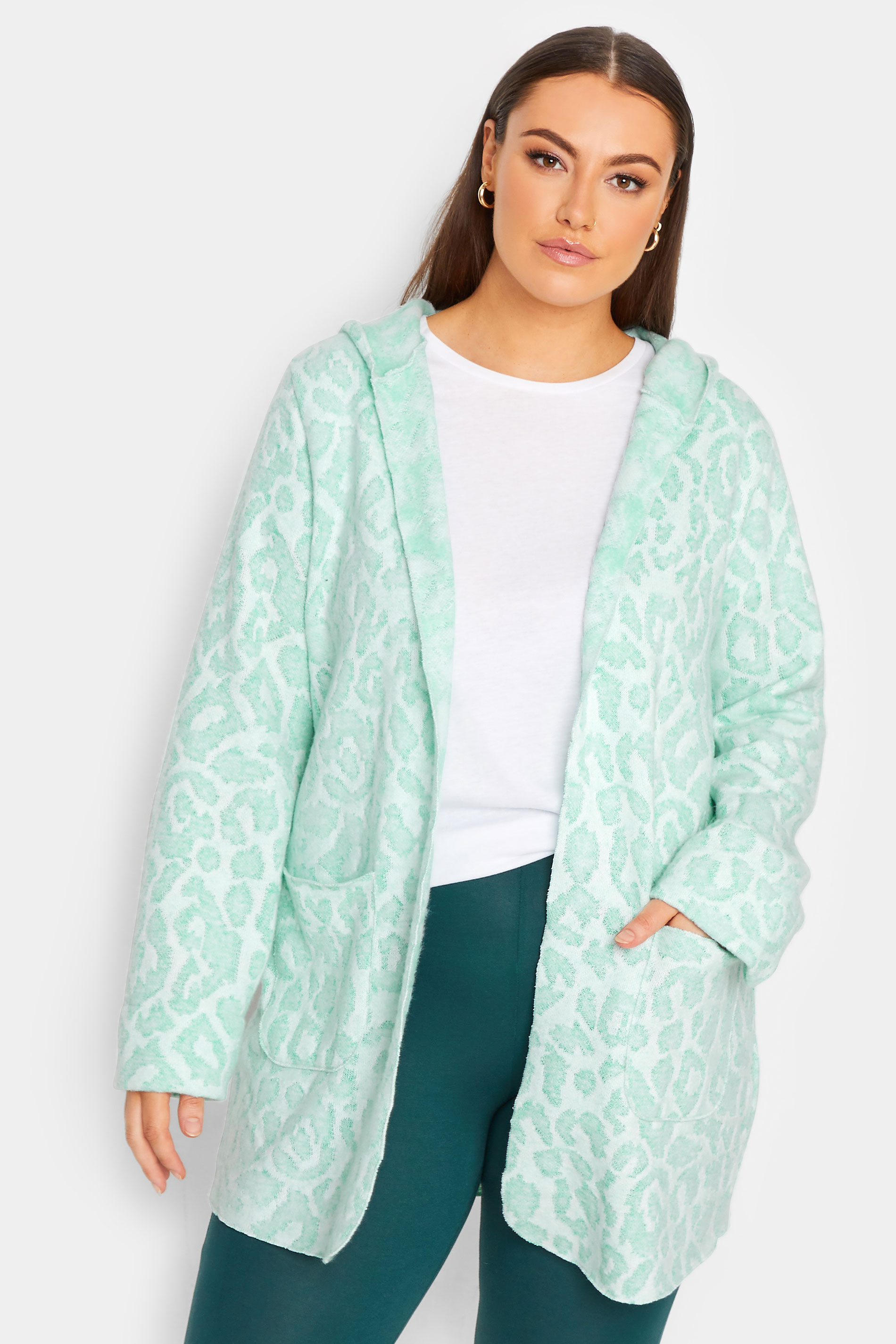 YOURS LUXURY Plus Size Green Animal Print Hooded Faux Fur Jacket | Yours Clothing  1