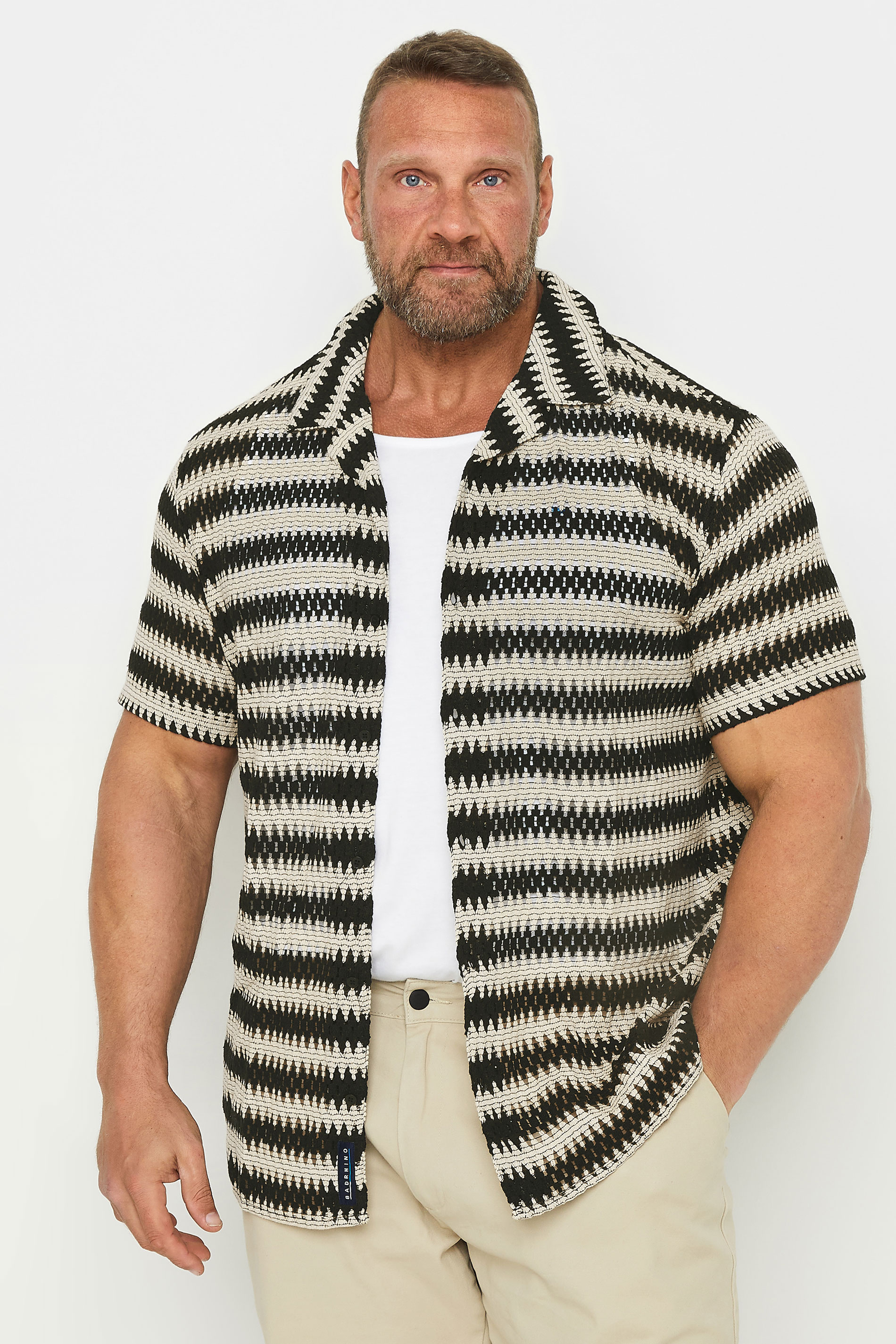 BadRhino Big & Tall Black Textured Crochet Short Sleeve Shirt | BadRhino 2