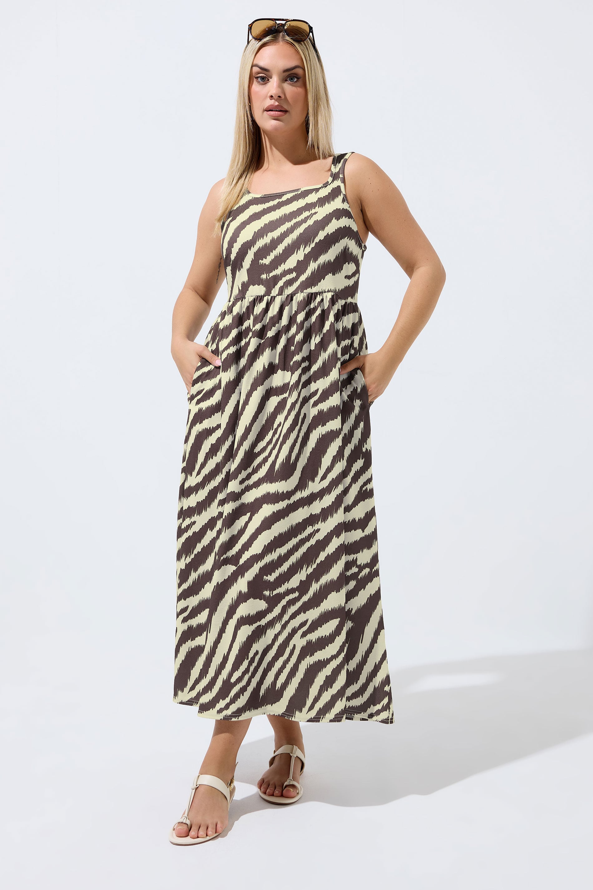 LIMITED COLLECTION Plus Size Brown Zebra Strappy Dress | Yours Clothing 3