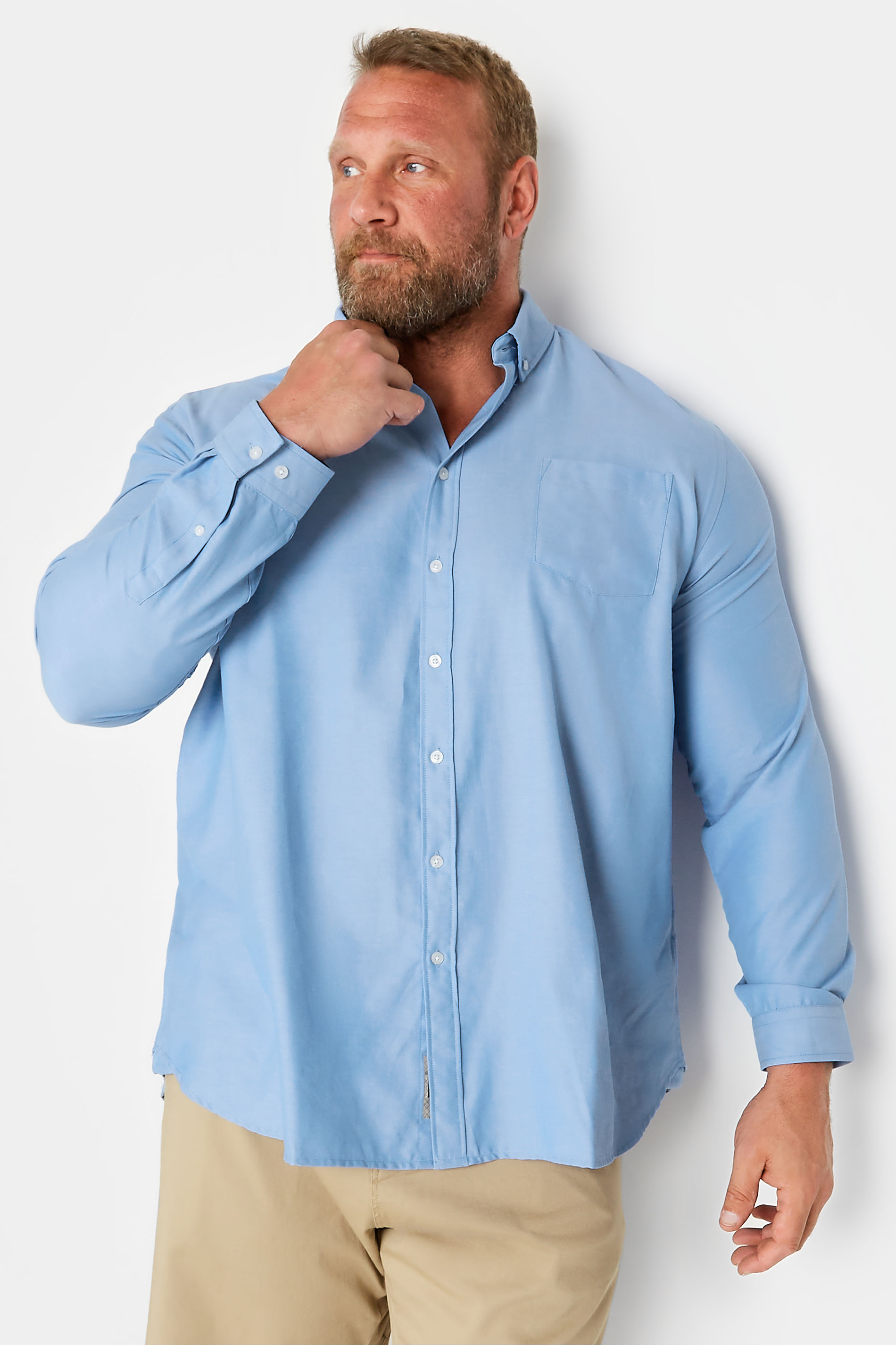 D555 Big & Tall Blue Long Sleeve Oxford Shirt | BadRhino 1