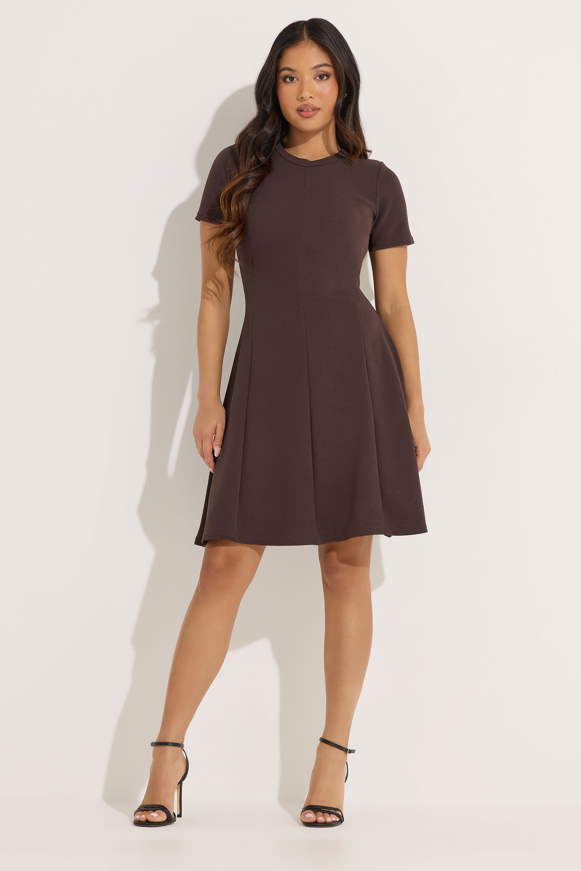 PixieGirl Petite Women's Chocolate Brown Textured Mini Dress | PixieGirl 3