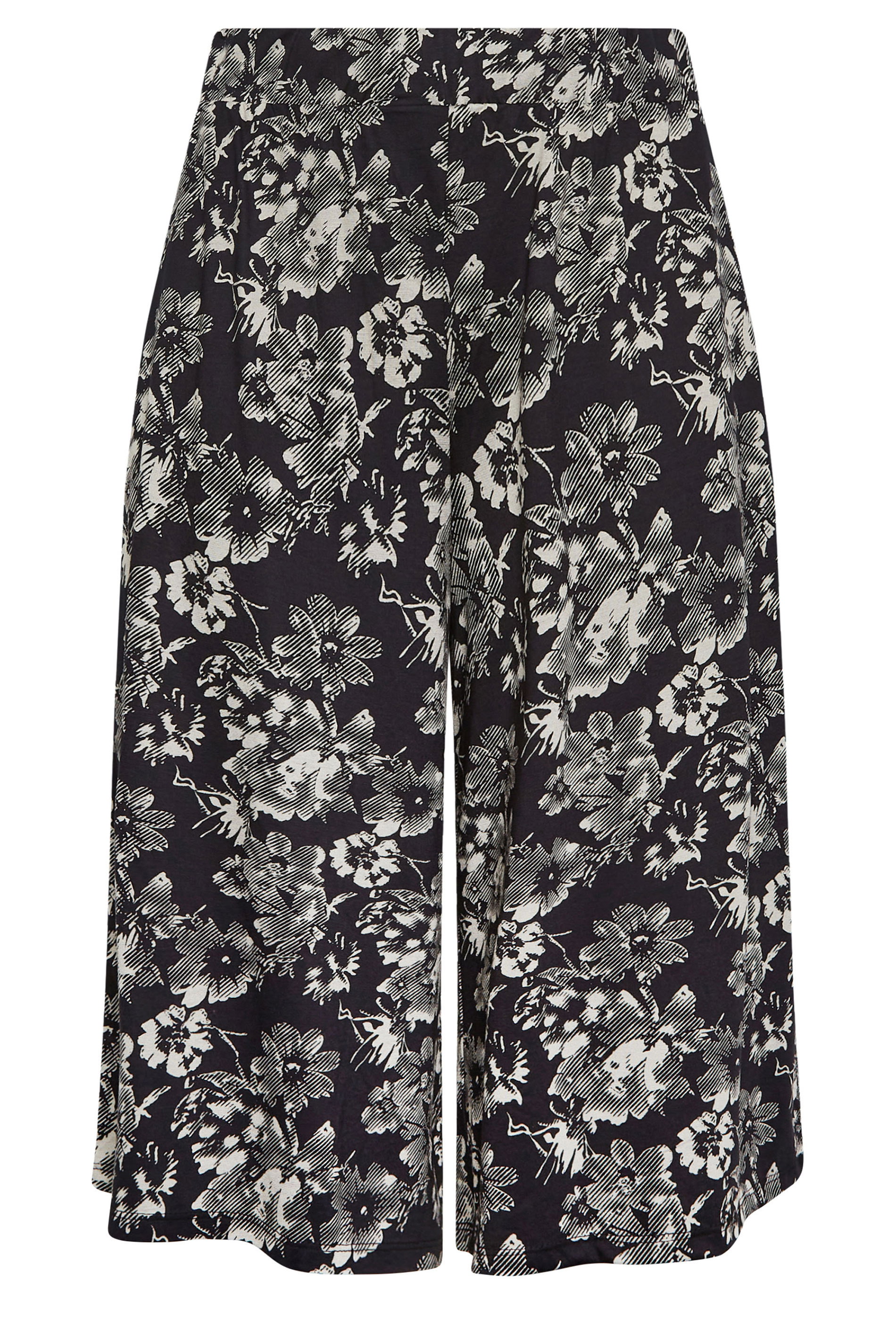 YOURS Curve Black Graphic Flower Print Culottes | Yours Clothing