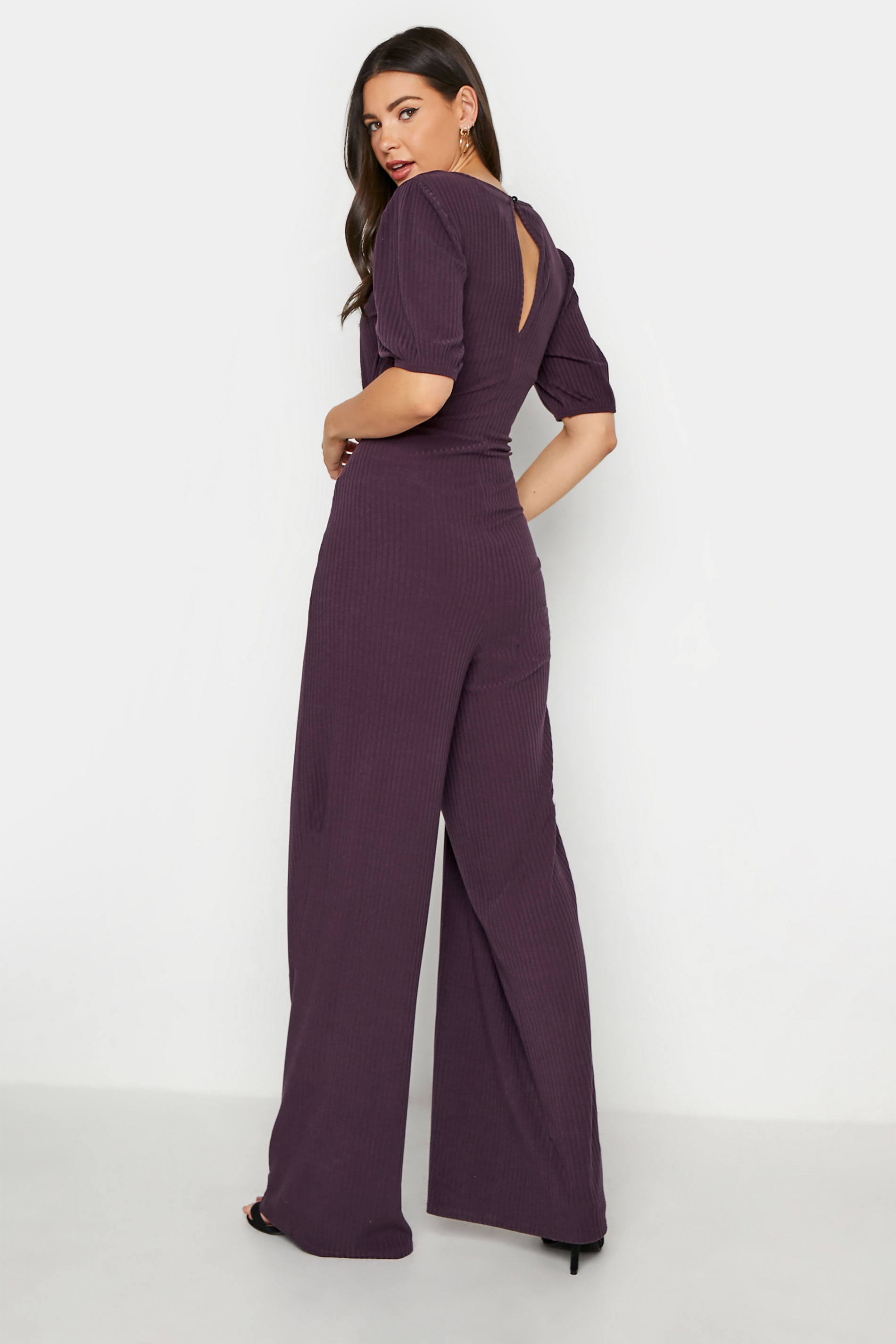 Tall Women's LTS Purple Ribbed Puff Sleeve Jumpsuit | Long Tall Sally