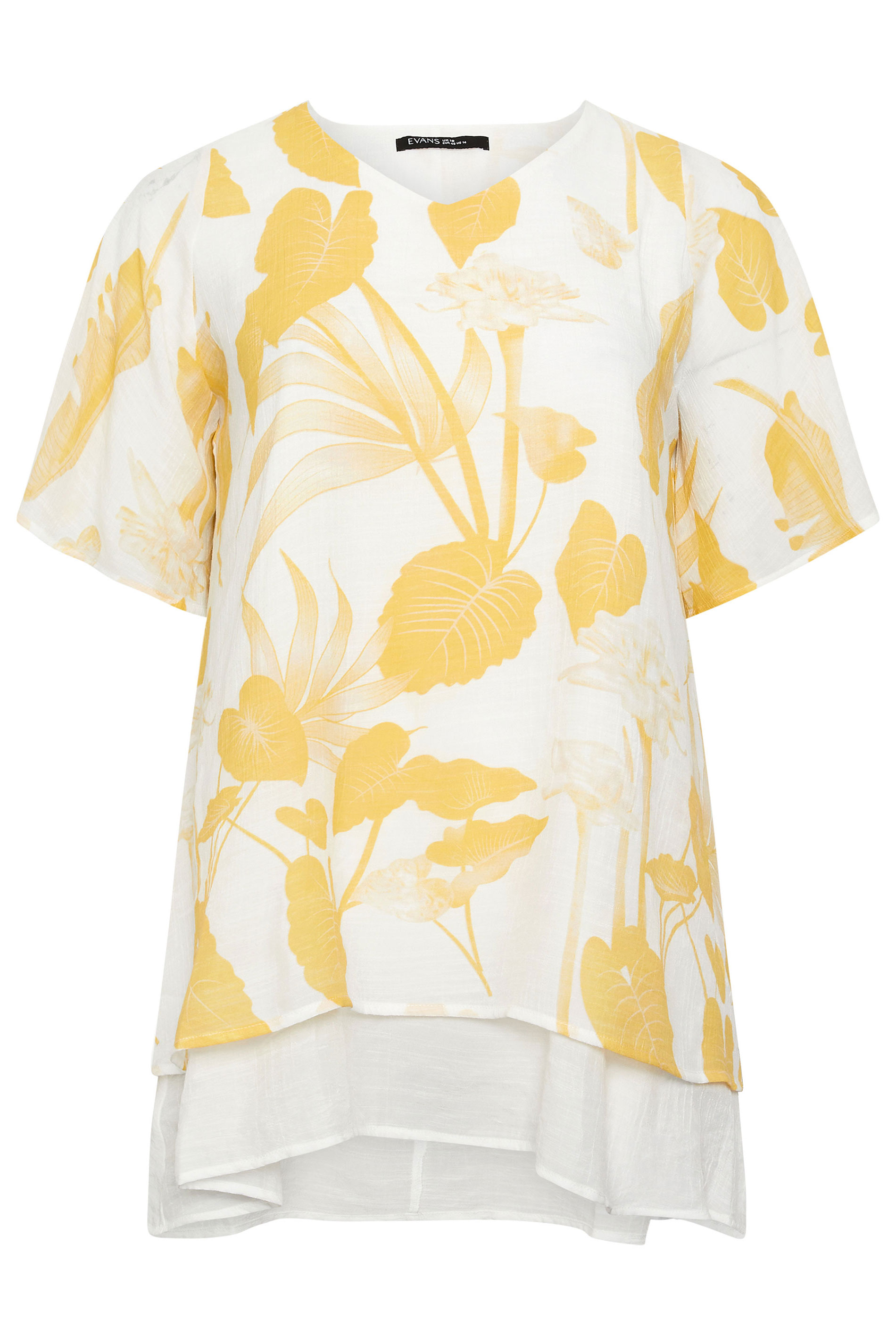 EVANS Plus Size Yellow Floral Double Layer Angel Top | Evans 5