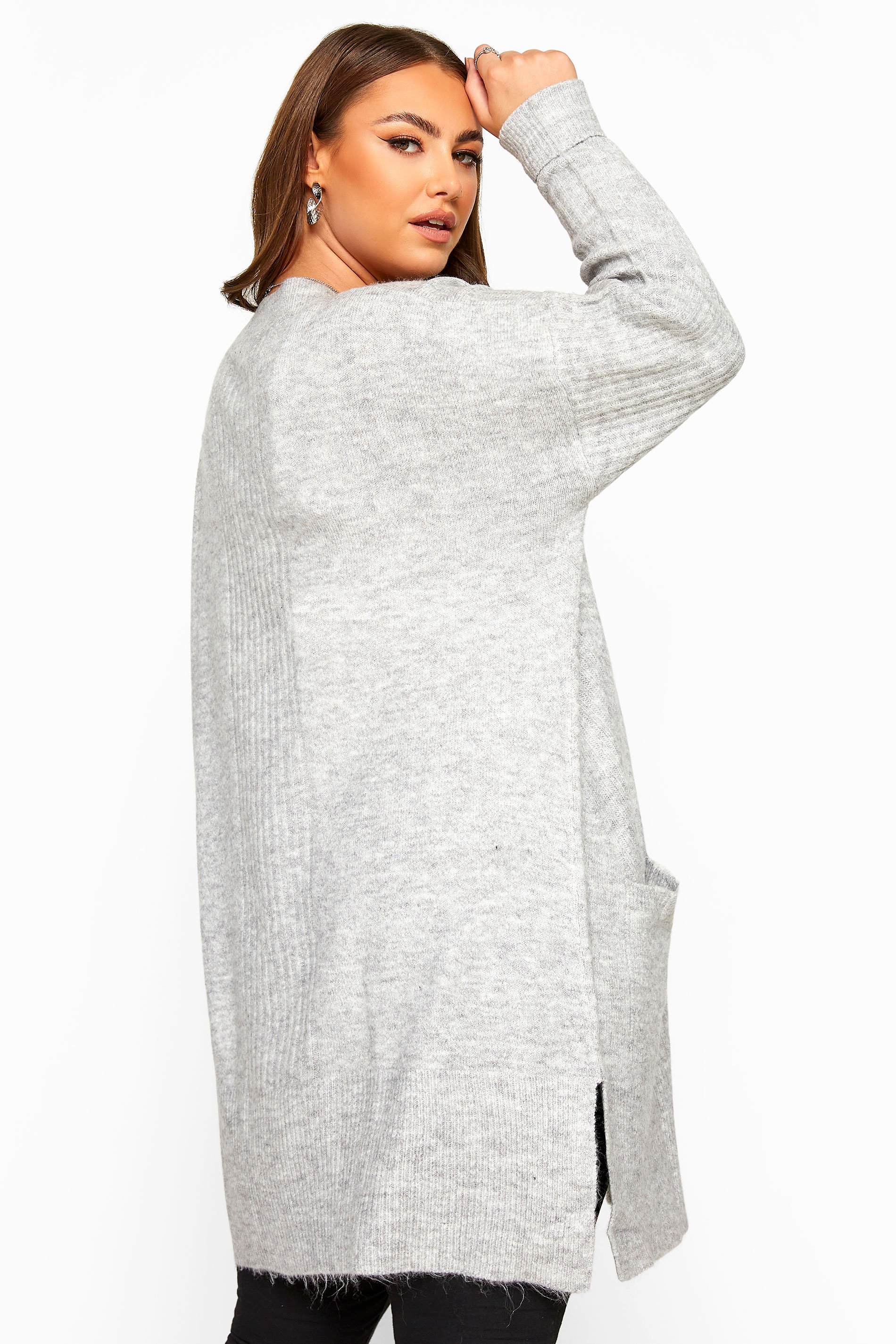 Grey Marl Longline Knitted Cardigan | Yours Clothing