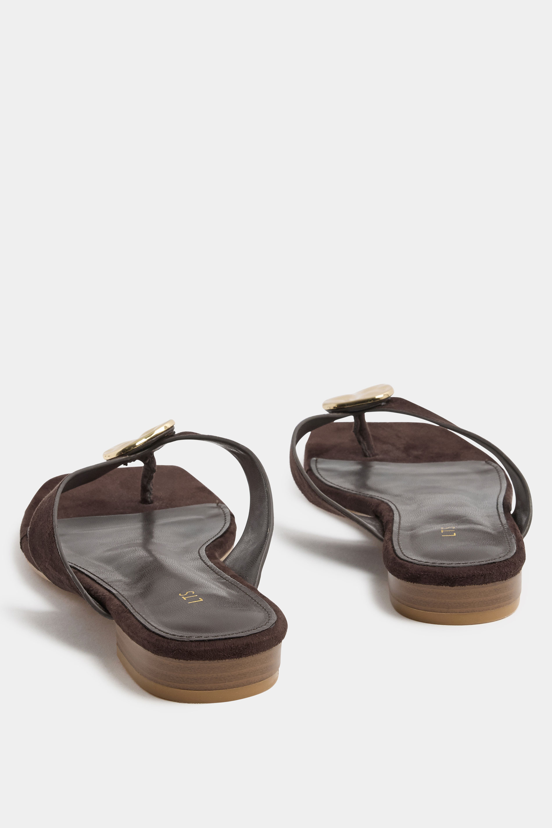LTS Chocolate Brown Hammered Low Heel Sandals In Standard Fit | Long Tall Sally 4