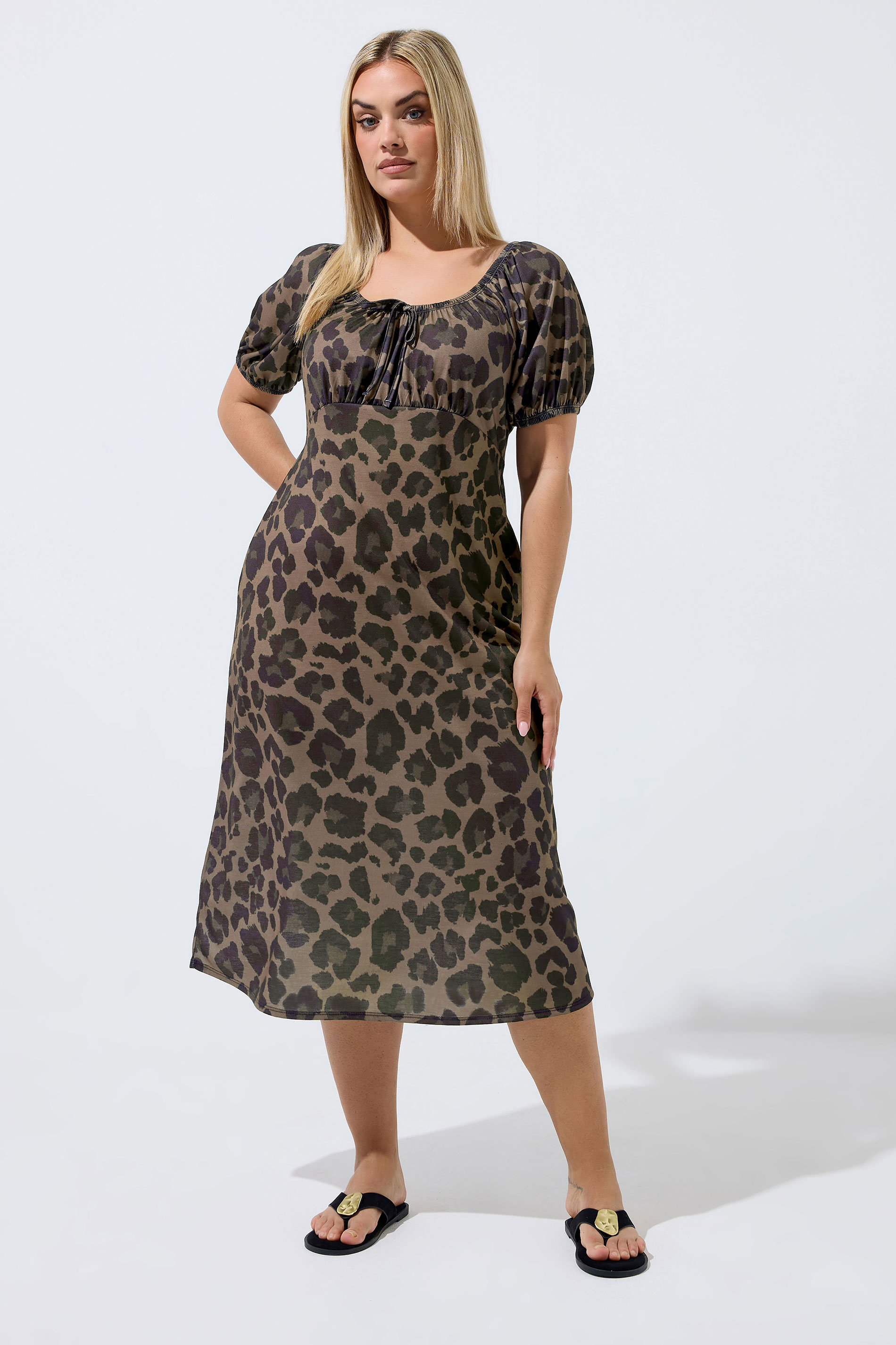 LIMITED COLLECTION Plus Size Brown Leopard Tie Neck Dress  | Yours Clothing 3