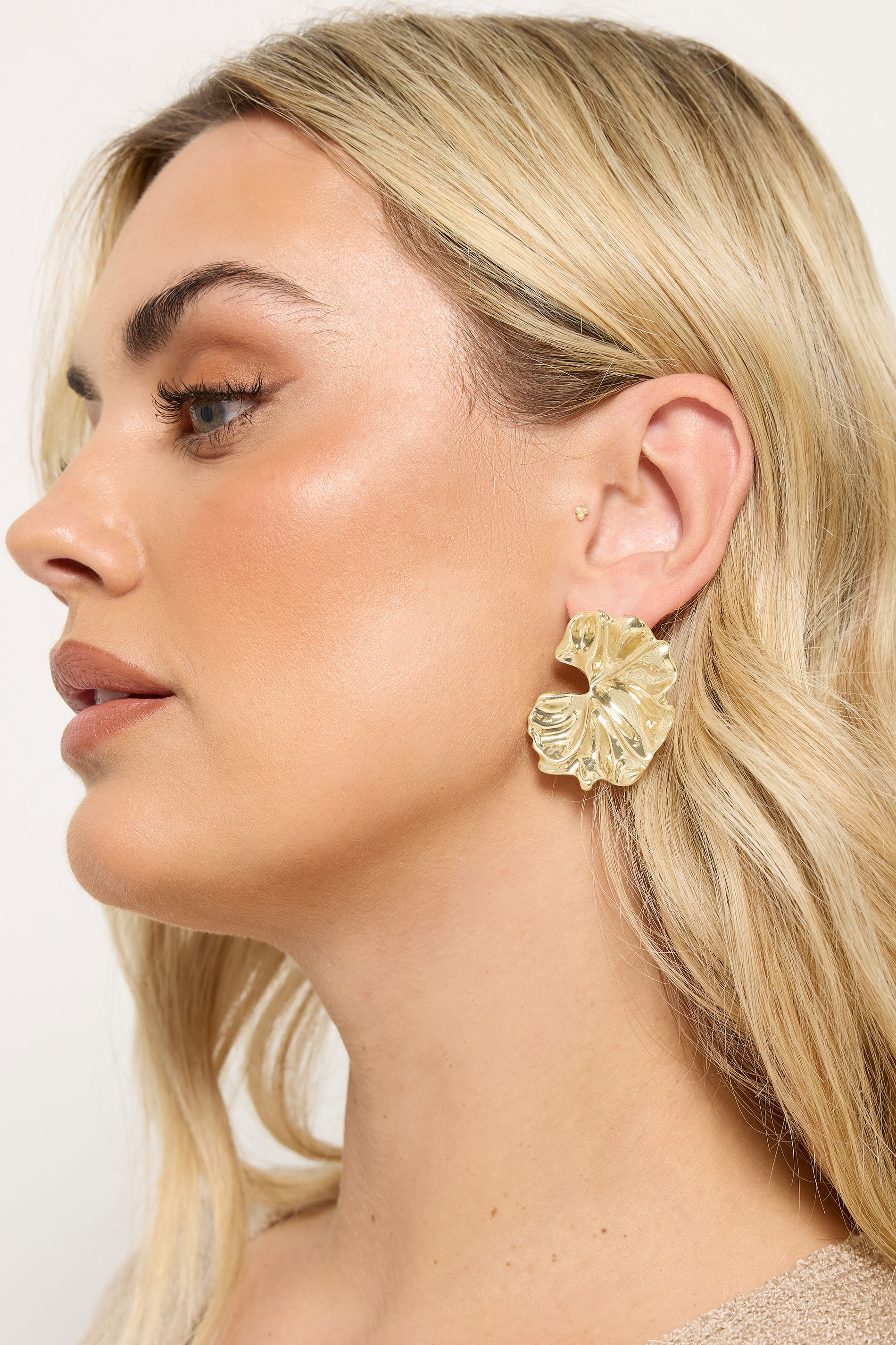 Gold Tone Molten Floral Earrings | Yours Clothing 2