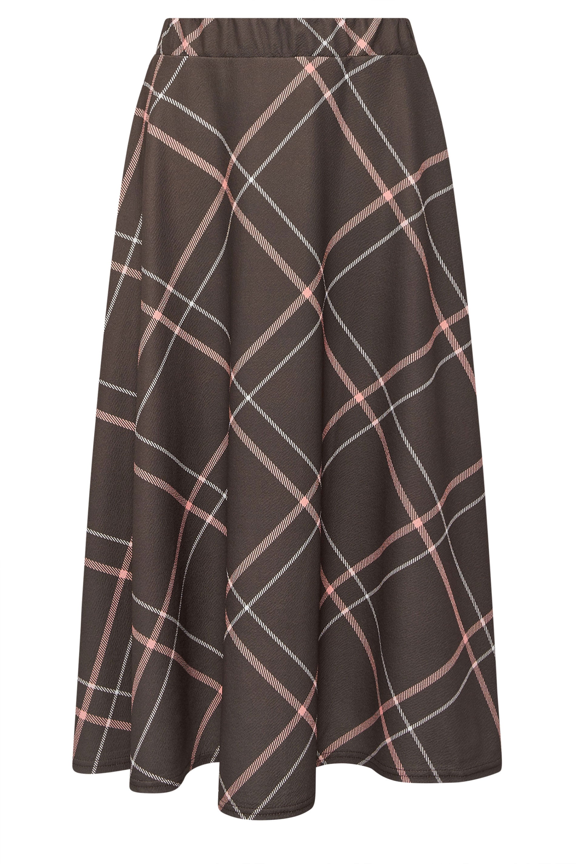 PixieGirl Petite Women's Chocolate Brown & Pink Check Midi Skirt | PixieGirl 5