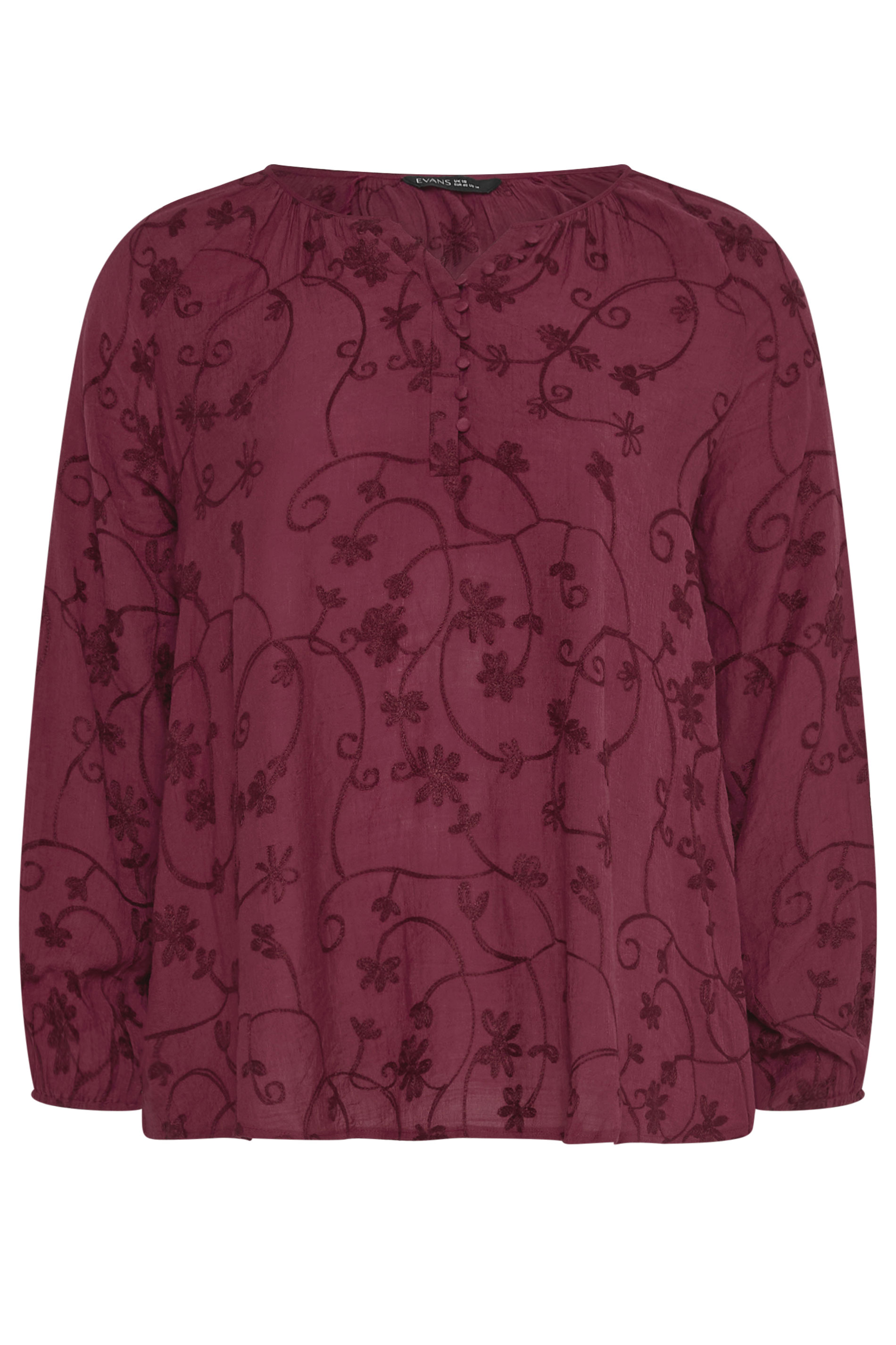 EVANS Plus Size Burgundy Red Floral Embroidered Blouse | Evans 5