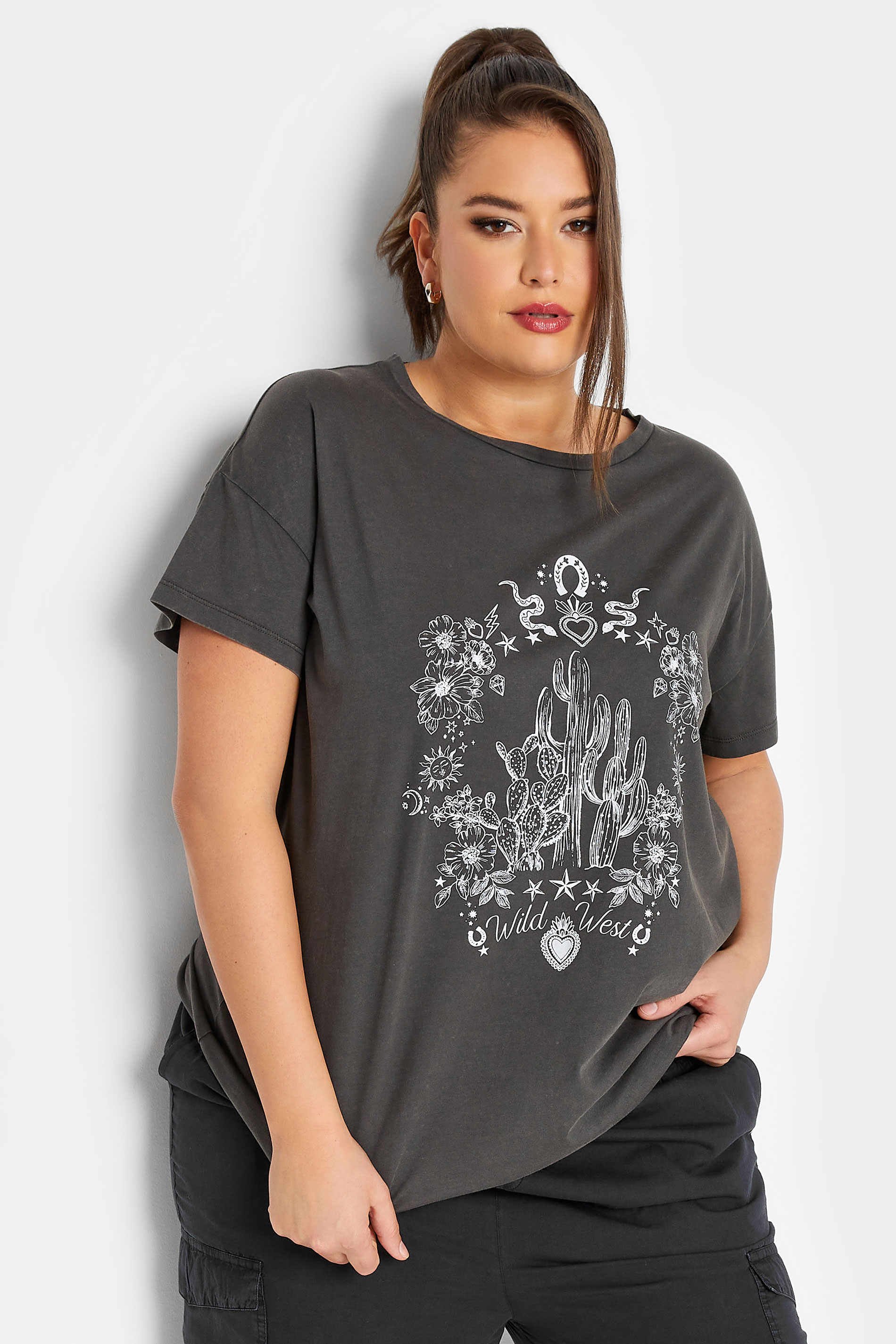 LIMITED COLLECTION Plus Size Grey 'Wild West' Printed T-Shirt | Yours Clothing 2