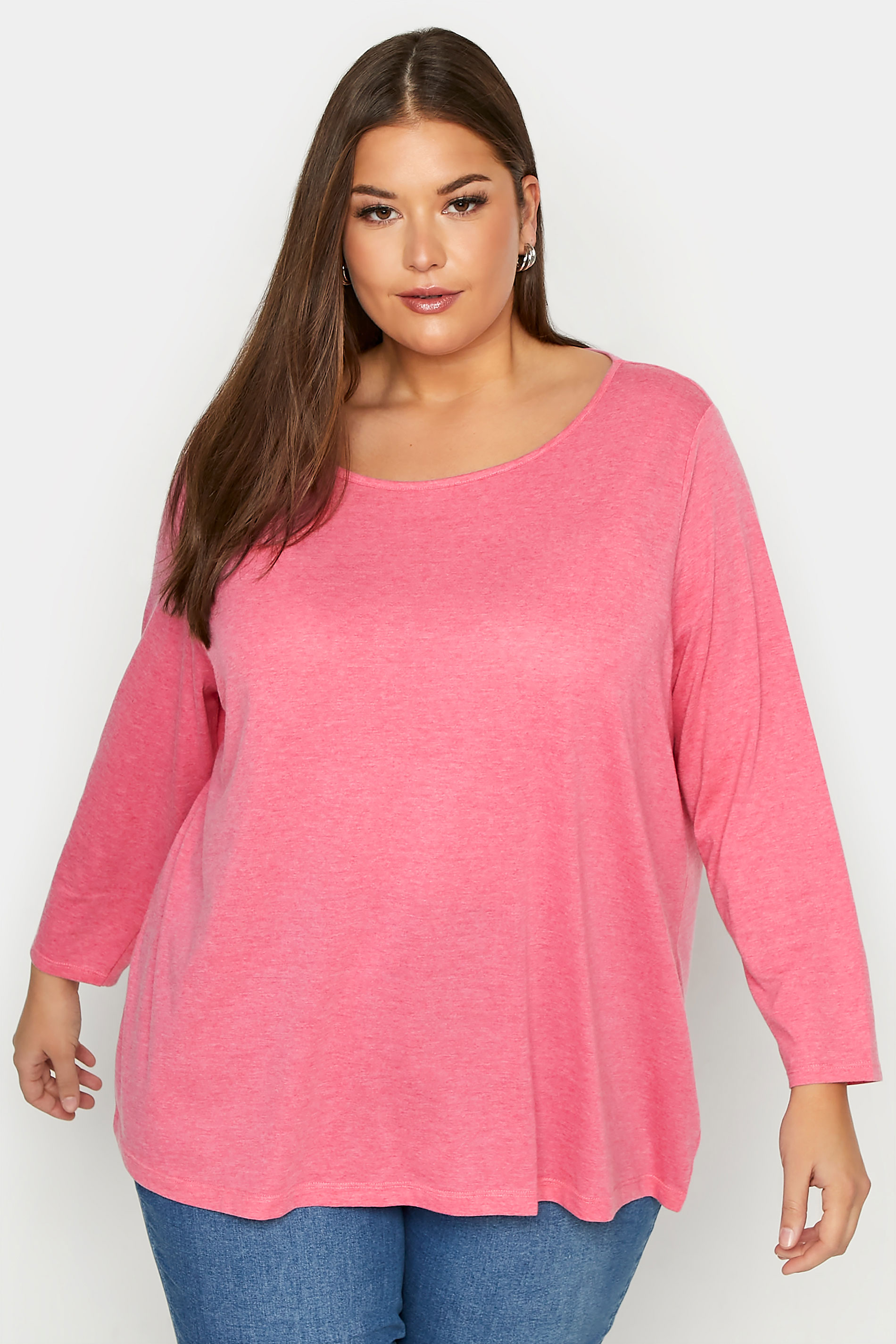 Plus Size Pink Marl Long Sleeve T-Shirt | Yours Clothing 1